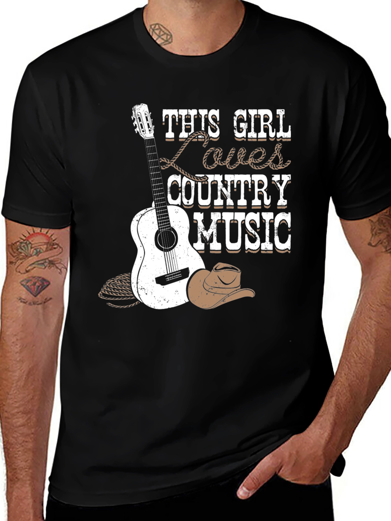 Variant 5 of Country Music Lover Tee - Guitar & Cowboy Hat Design
