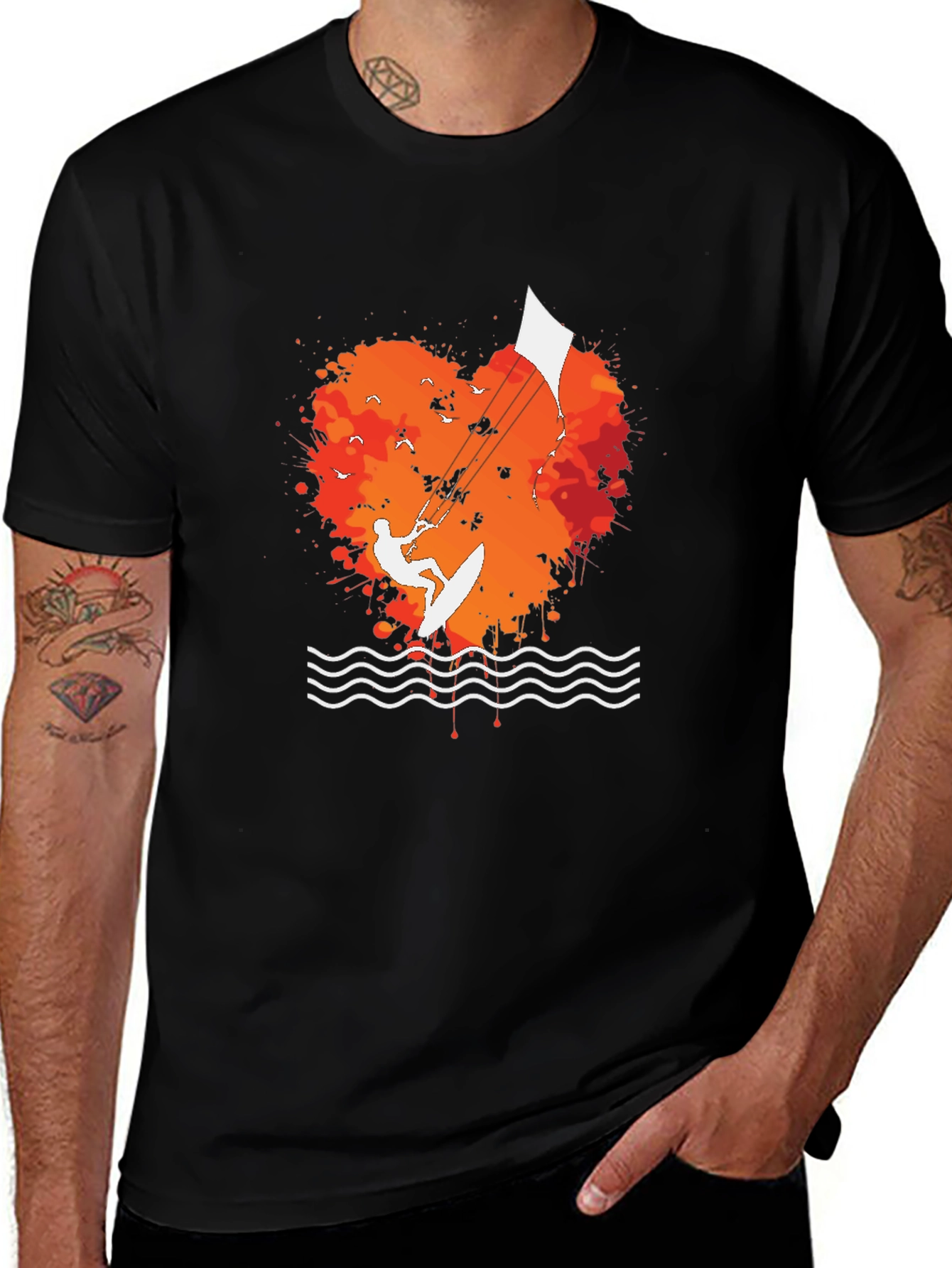 Variant 5 of Kitesurfing Heart T-Shirt - Black