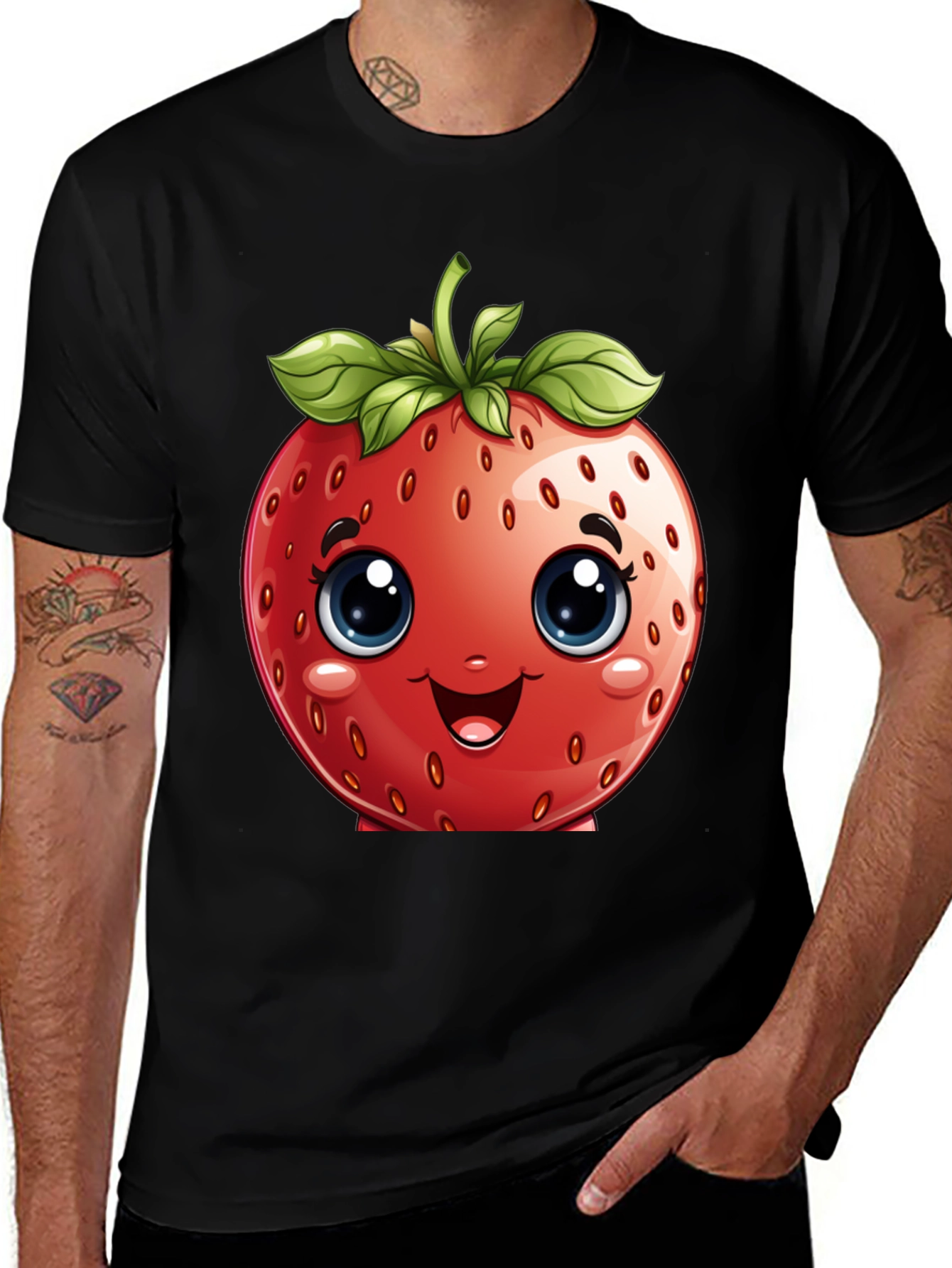 Variant 28 of Cute Strawberry Graphic T-Shirt - Unisex Black Tee