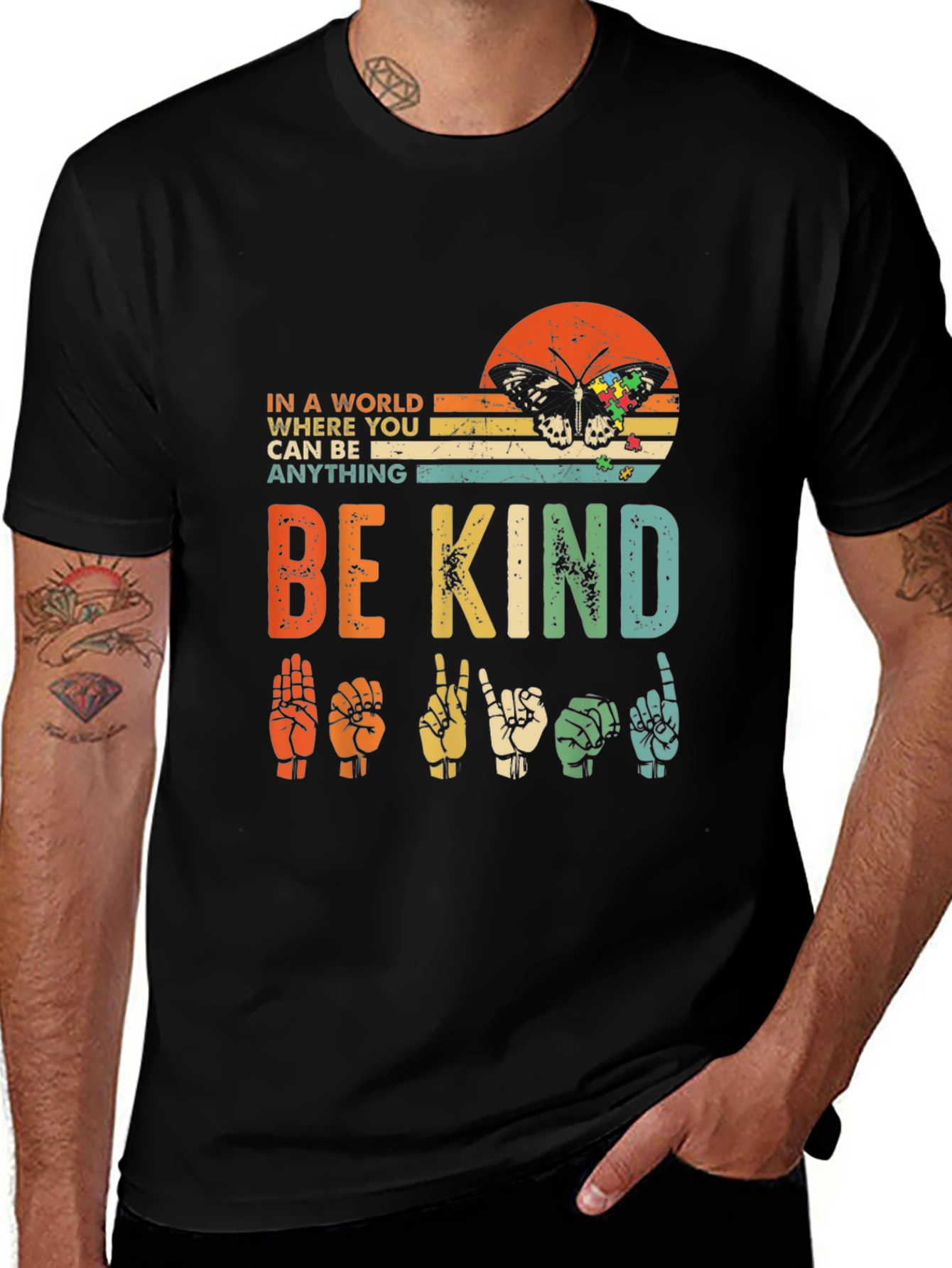 Variant 13 of Be Kind Sign Language Autism Butterfly T-Shirt