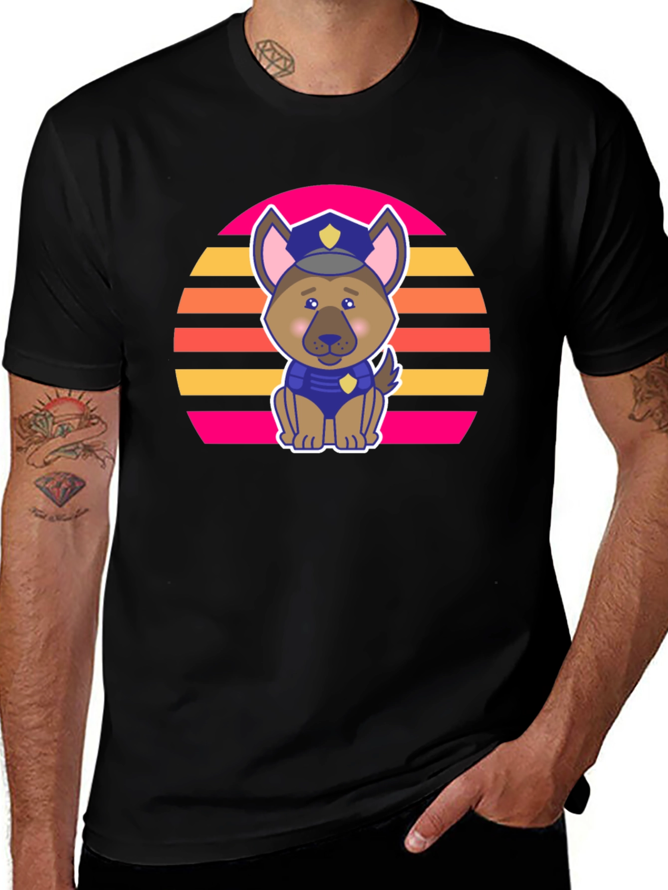Variant 22 of Cute Police Dog Retro Sunset T-Shirt
