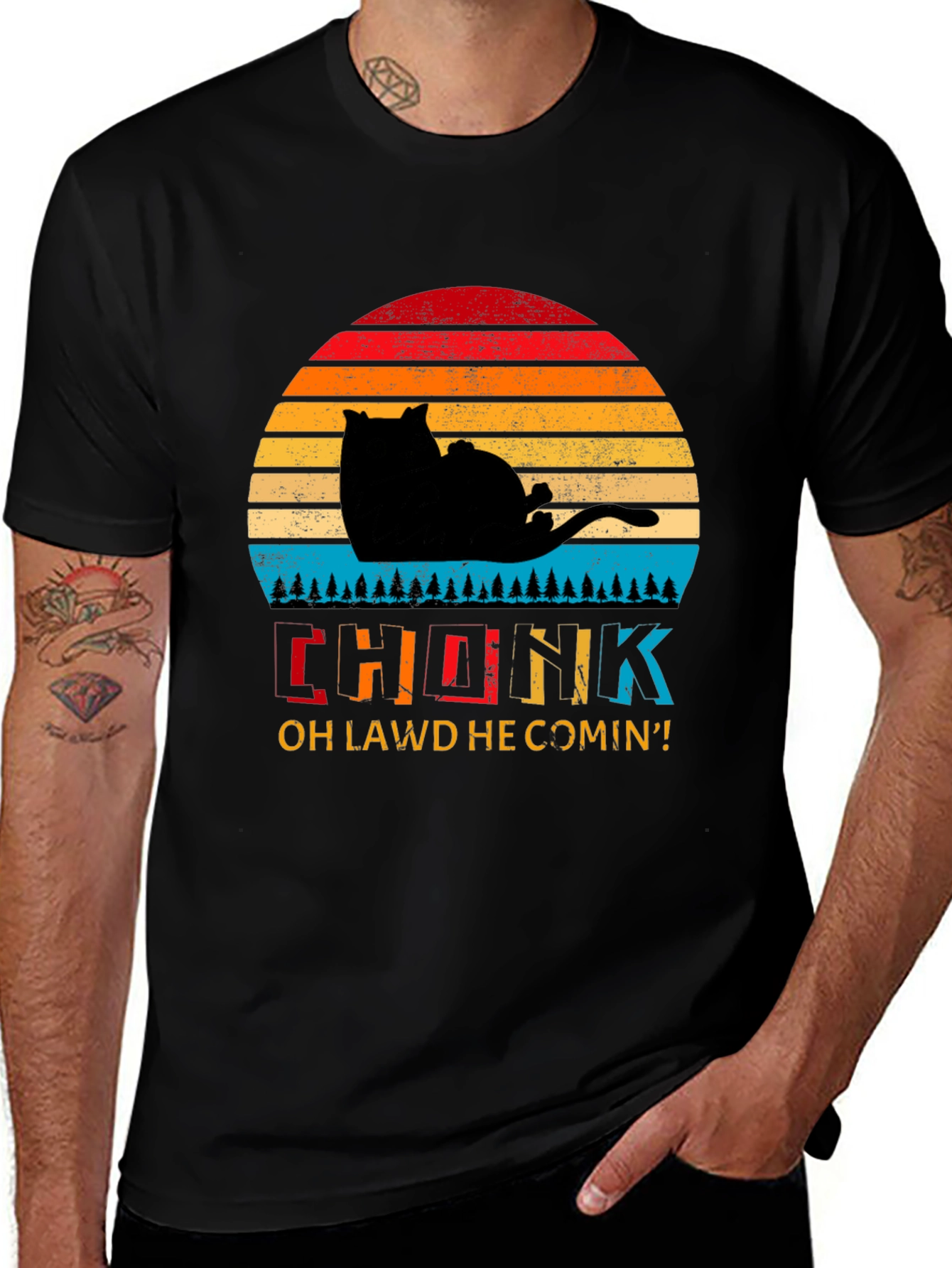 Variant 9 of Chonk Cat Retro Sunset T-Shirt