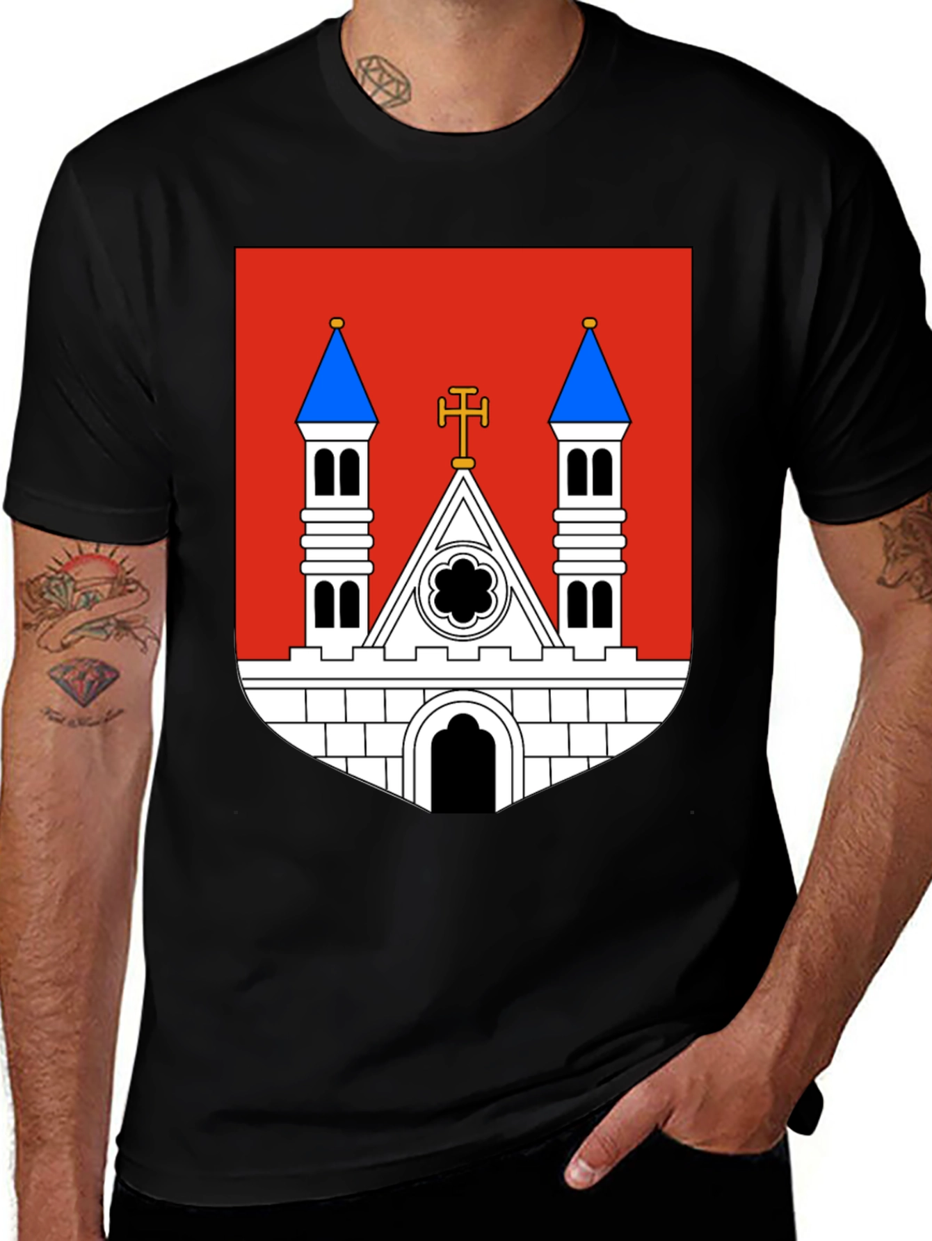 Variant 27 of Black T-Shirt with Crest Design