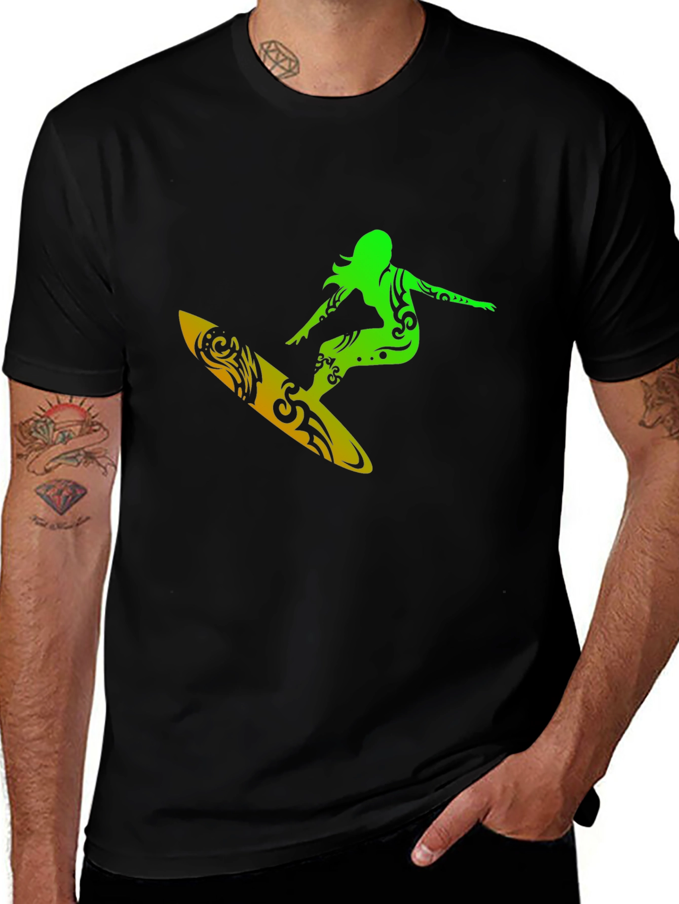 Variant 23 of Cool Surfer Girl Graphic Black T-Shirt