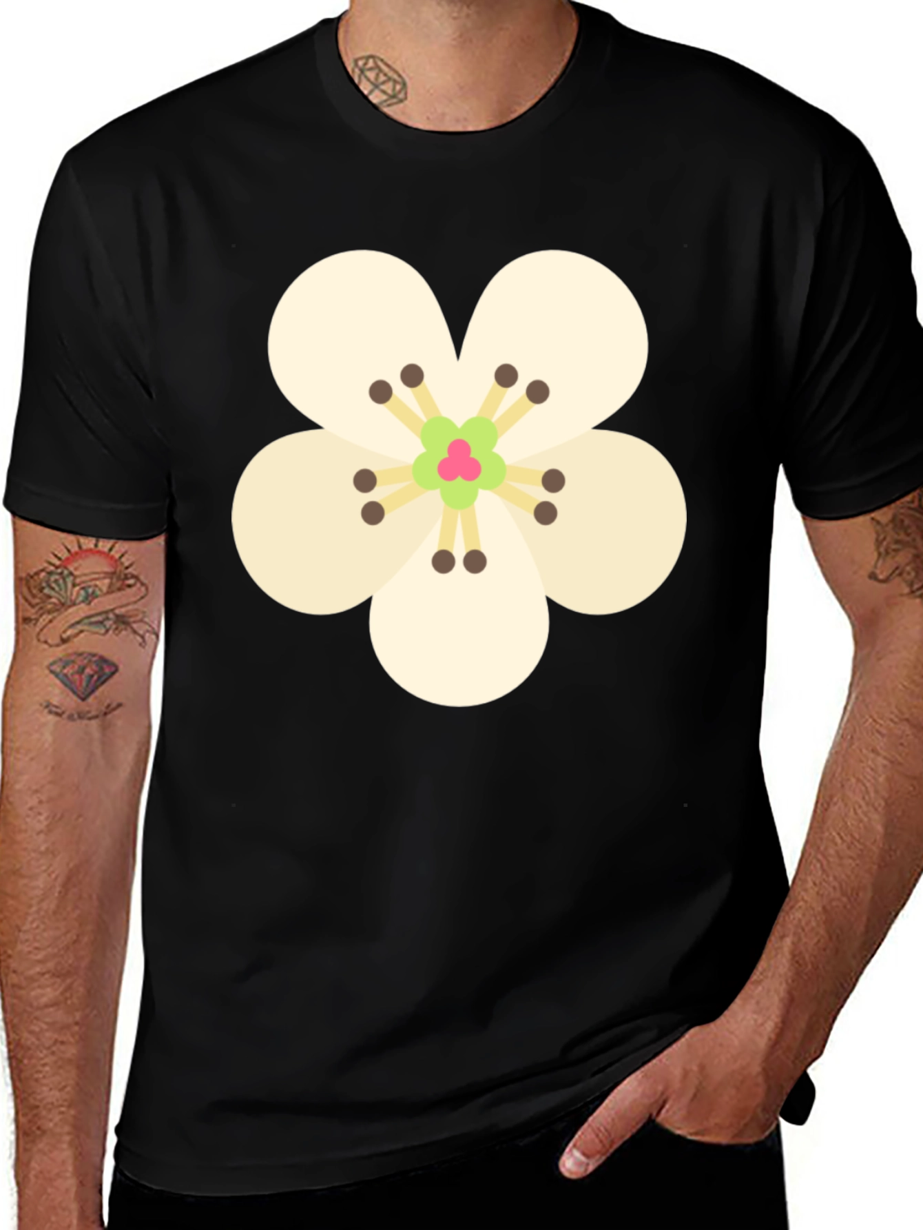 Variant 26 of Floral Print Black Crew Neck T-Shirt