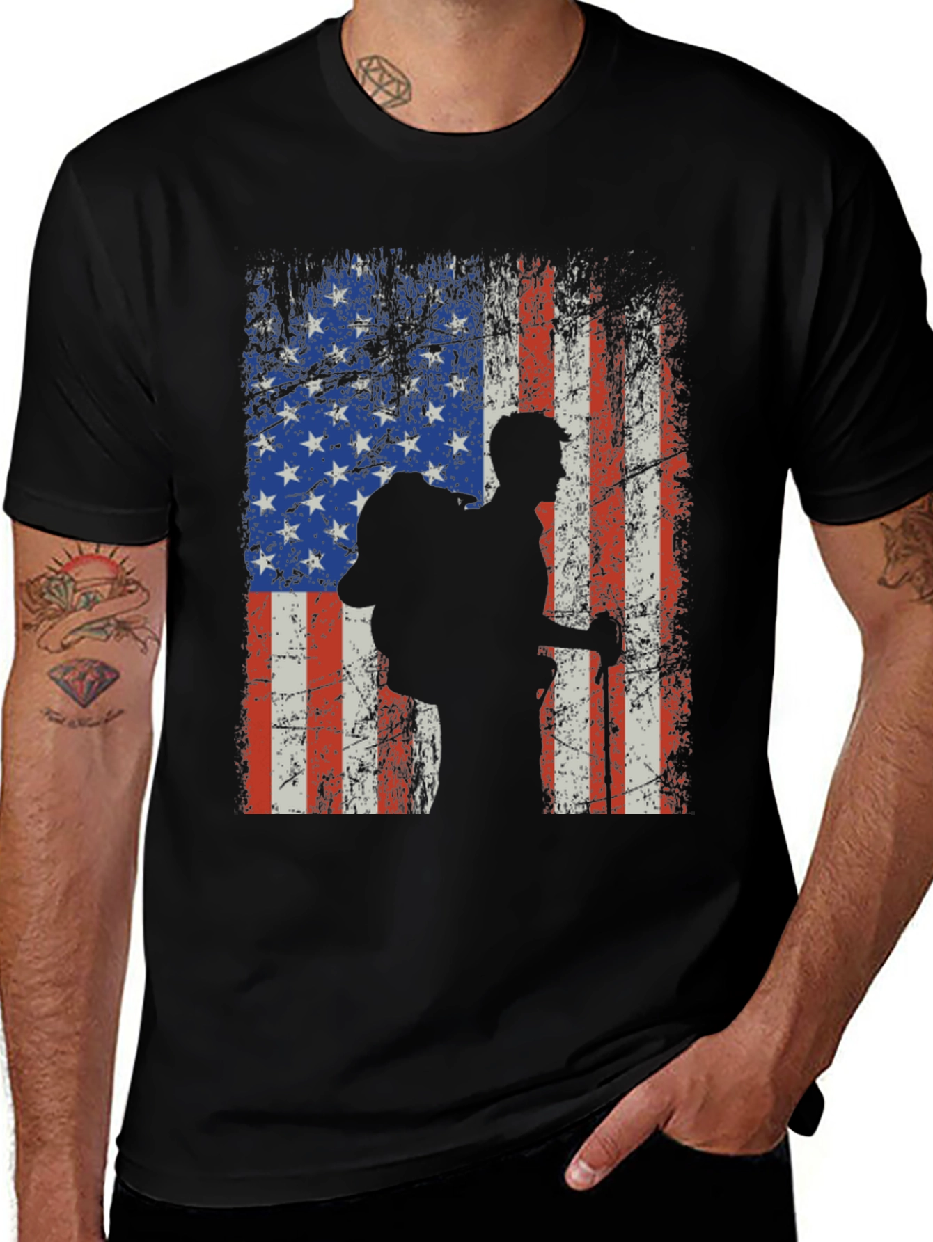 Variant 27 of American Flag Hiker Graphic T-Shirt