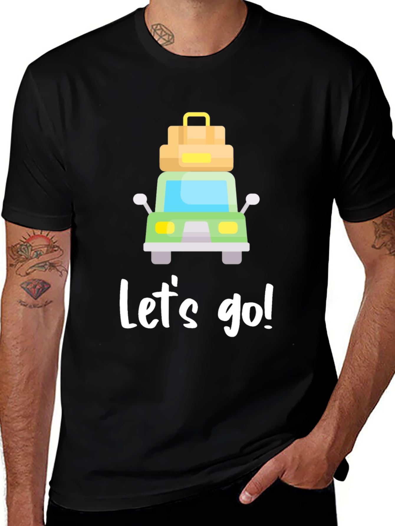 Let's Go! Road Trip Graphic Tee - Black Cotton T-Shirt