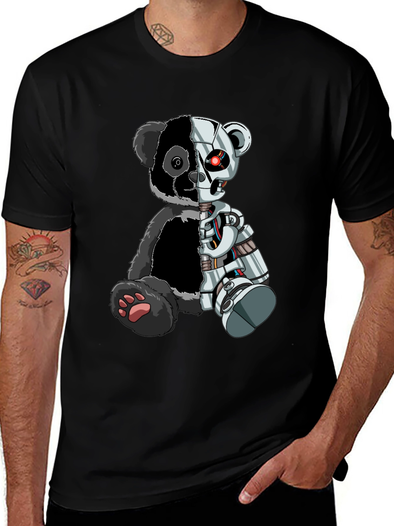 Variant 18 of Cyber Panda Graphic Tee - Black