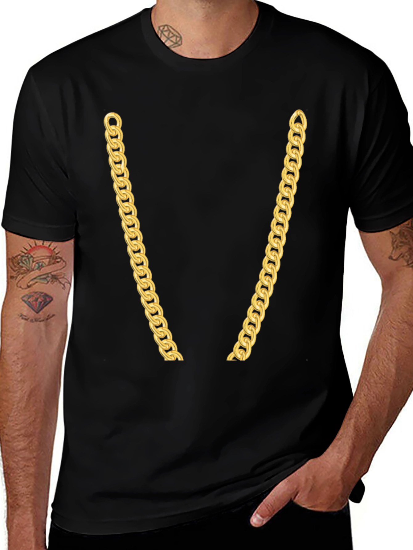 Variant 8 of Gold Chain Graphic Black T-Shirt