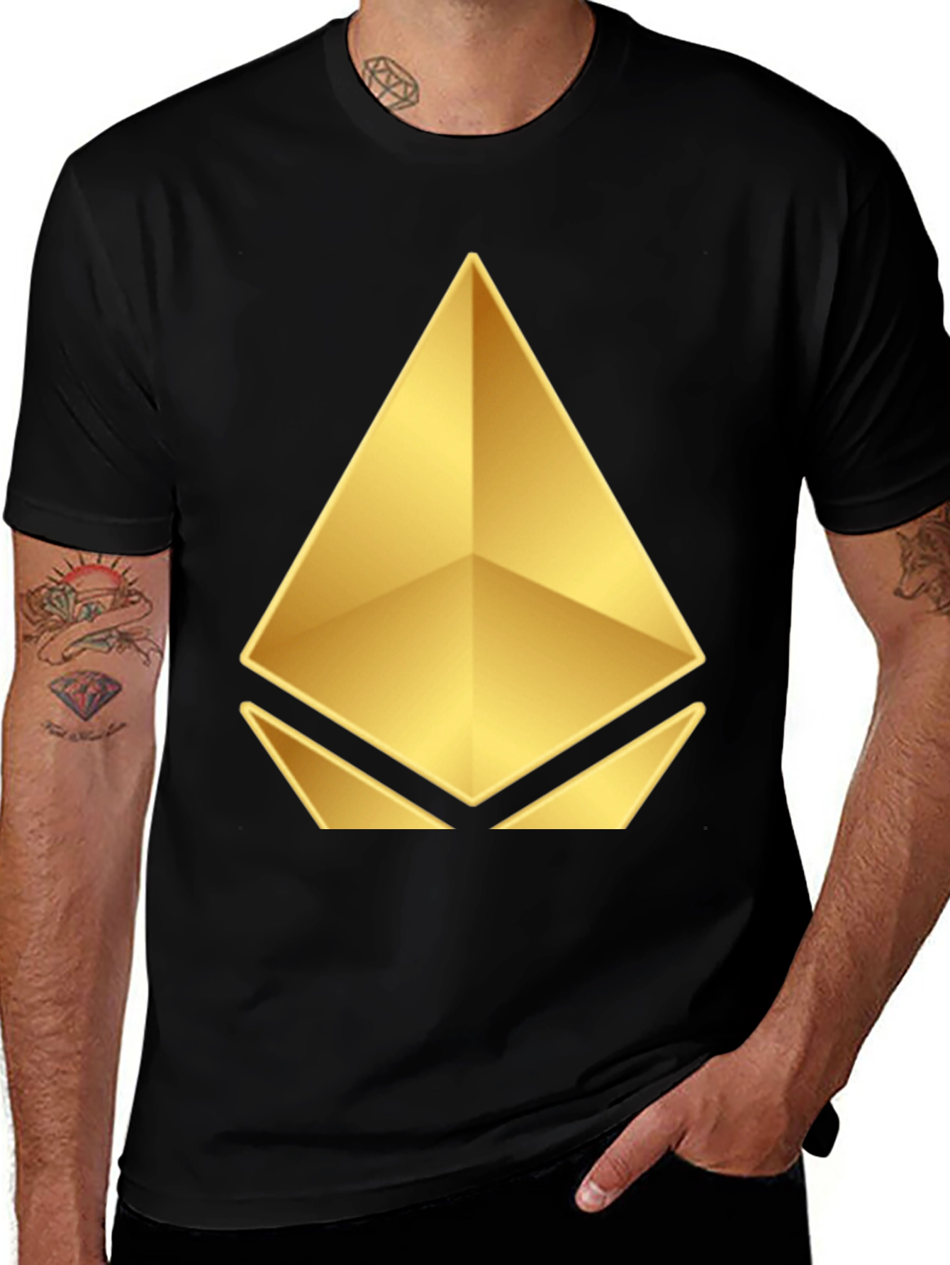 Golden Ethereum Logo Black T-Shirt
