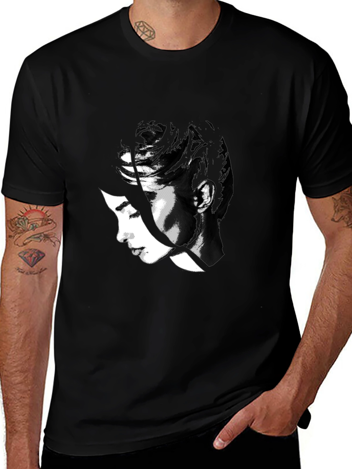 Variant 21 of Abstract Black T-Shirt with Woman's Face Design