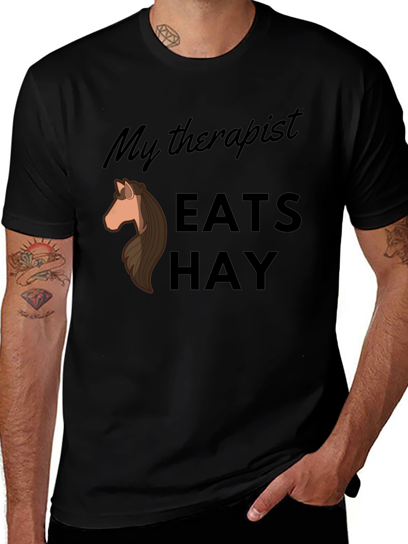 Variant 30 of My Therapist Eats Hay T-Shirt - Novelty Horse Lover Tee