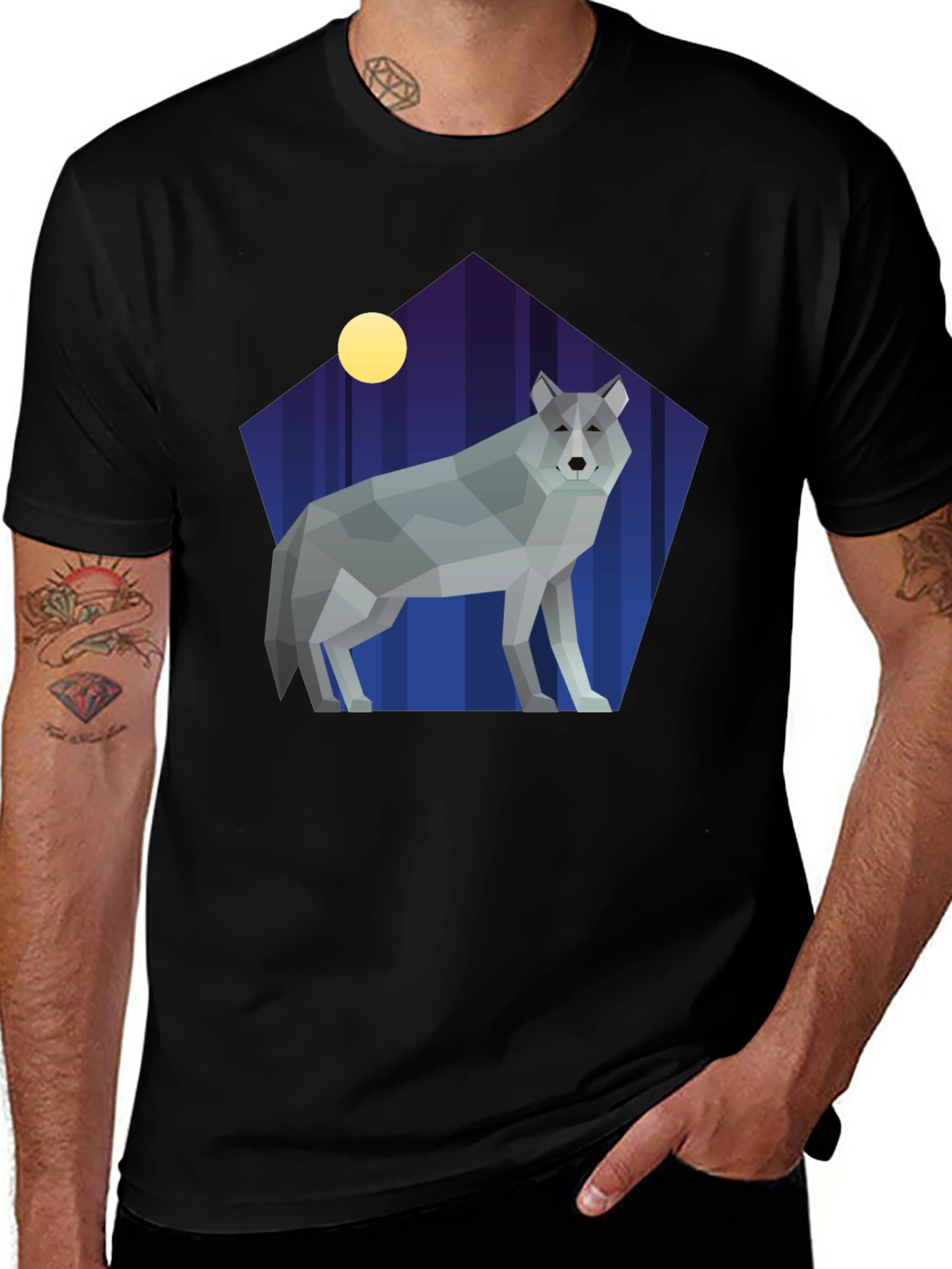 Variant 21 of Geometric Wolf Graphic Tee - Stylish Black Shirt