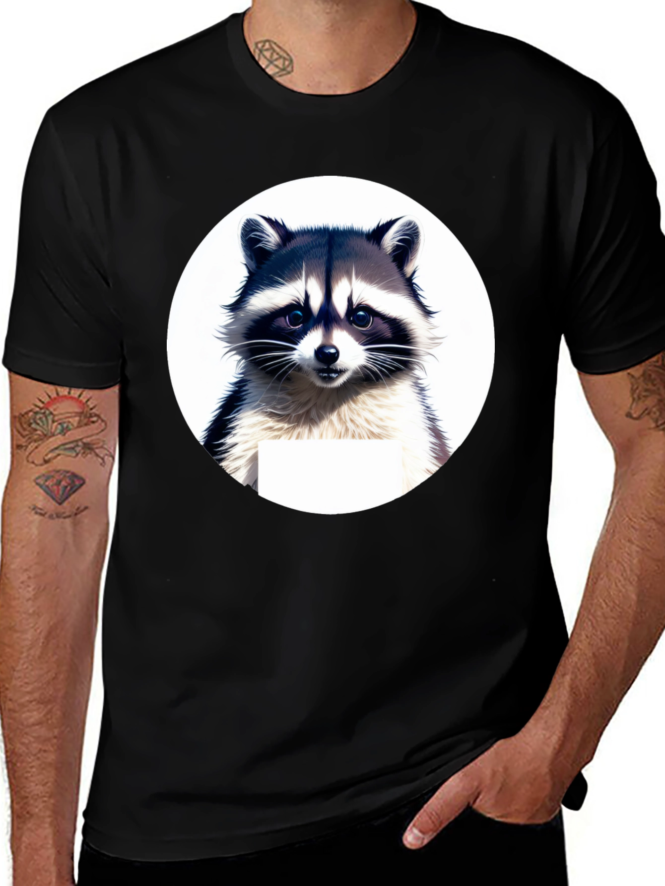 Variant 30 of Raccoon Graphic T-Shirt - Men's Black Crew Neck Tee