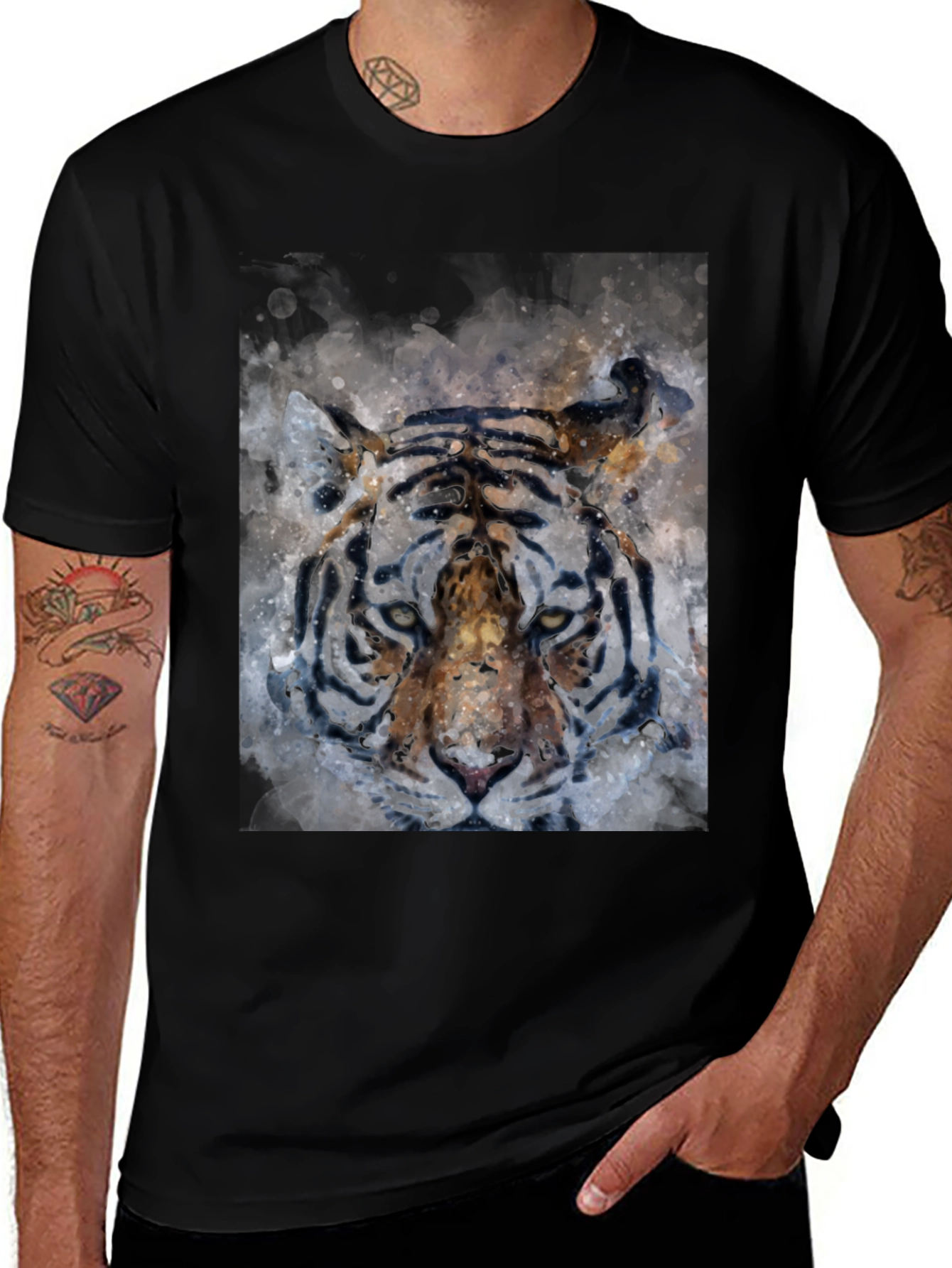 Variant 13 of Tiger Watercolor Graphic Tee - Cool Animal Print Shirt