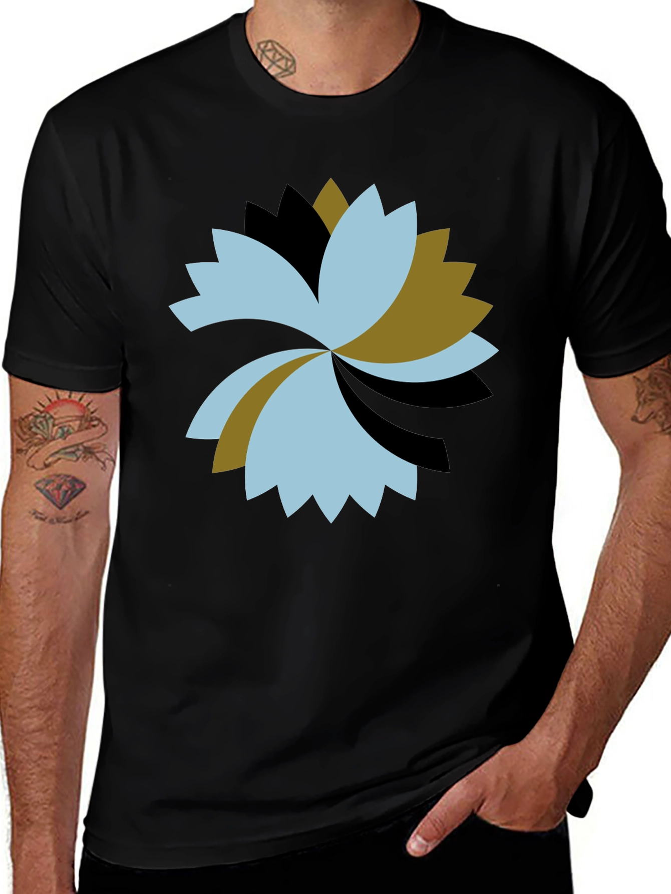 Variant 16 of Abstract Geometric Flower Black T-Shirt