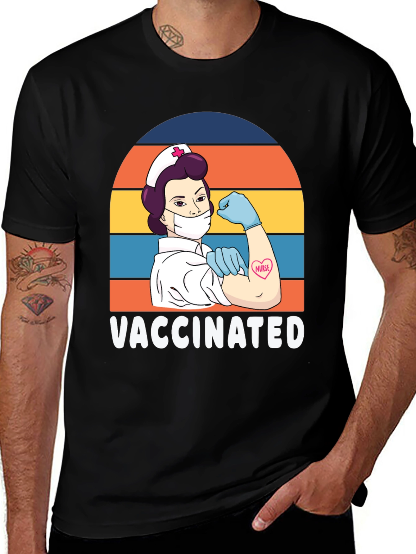 Variant 13 of Vaccinated Nurse T-Shirt Retro Design