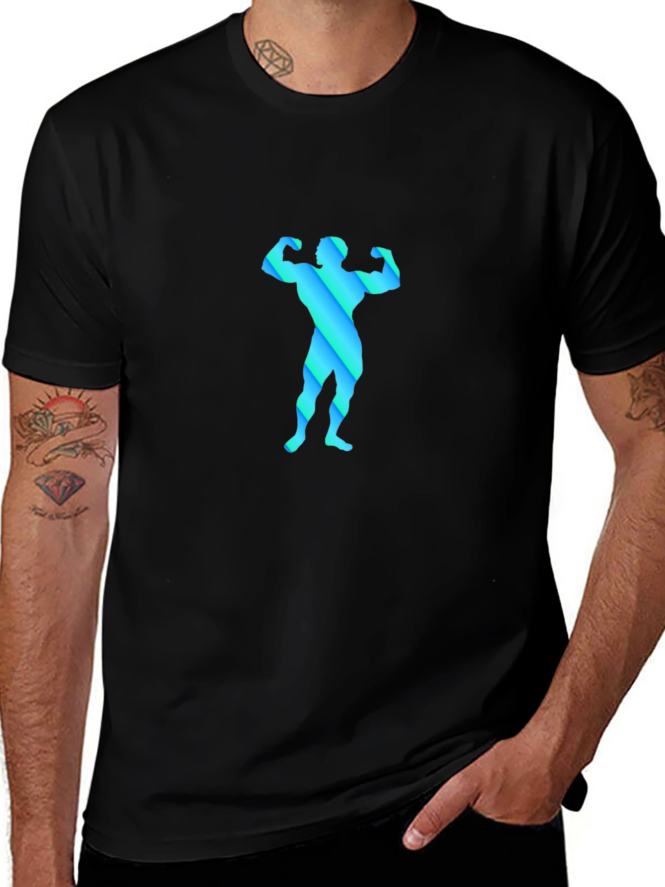 Variant 20 of Bodybuilder Graphic Tee - Black Cotton Blend Shirt