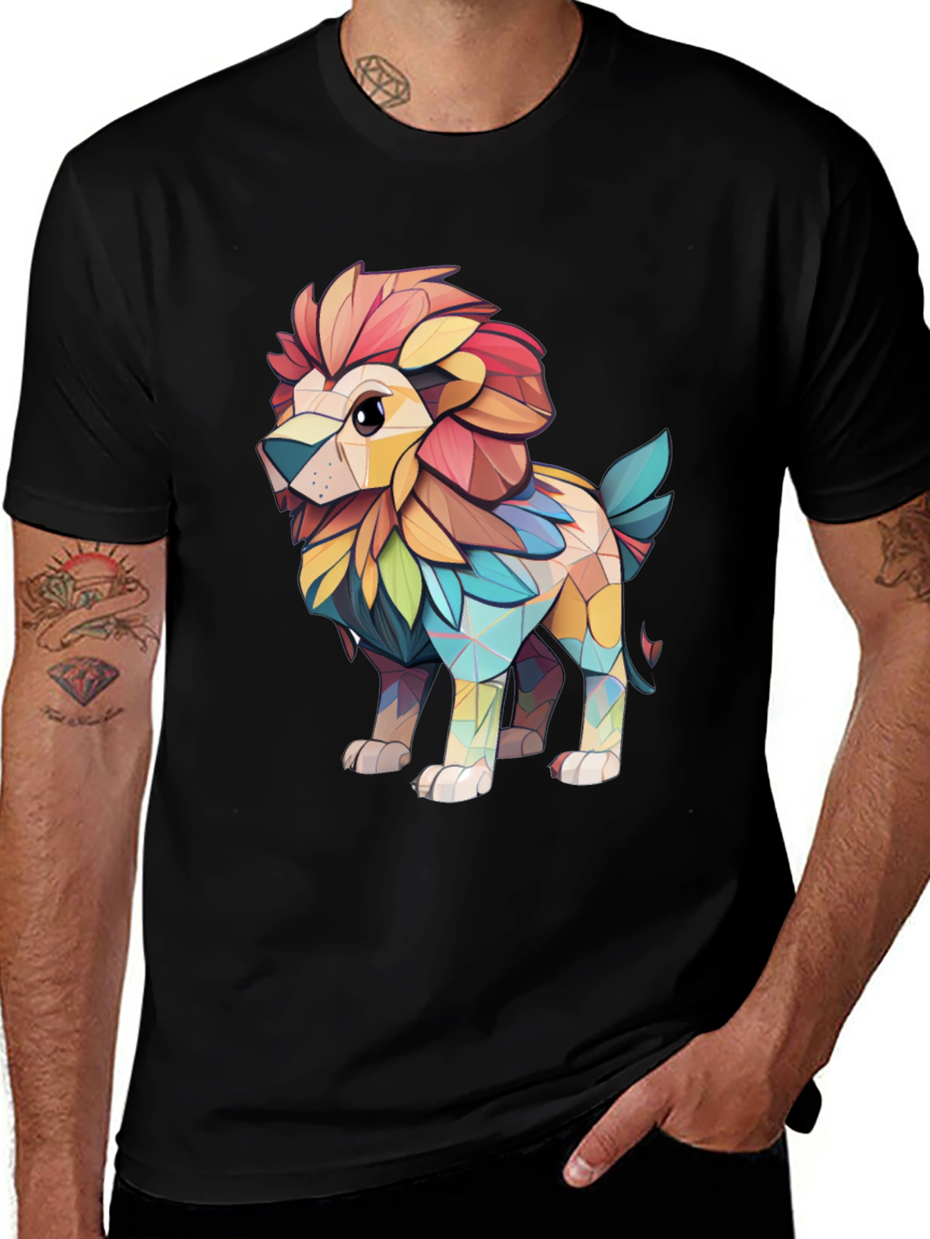 Variant 15 of Lion Geometric Art Black T-Shirt