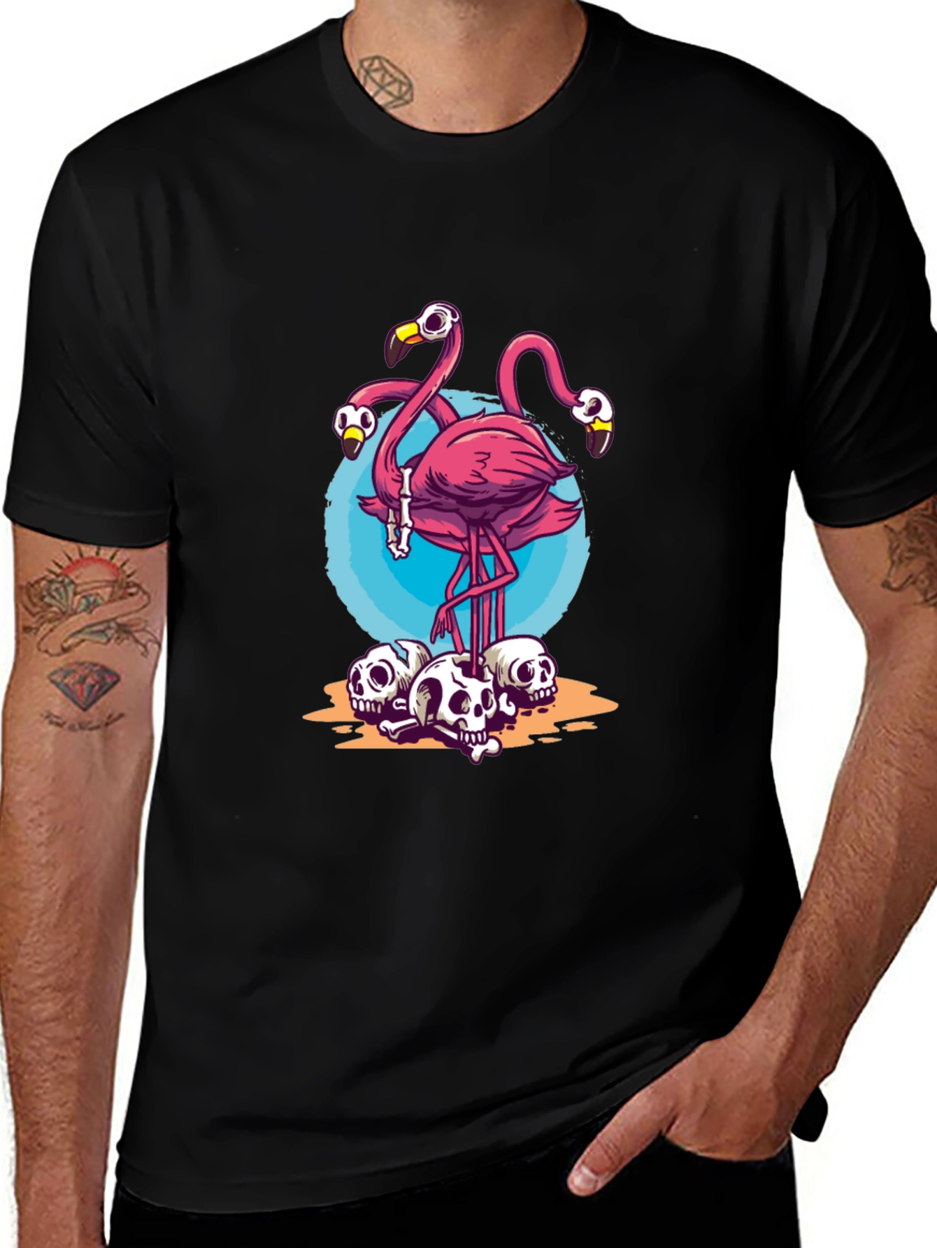 Variant 20 of Flamingo Skulls Graphic Tee - Unique Design