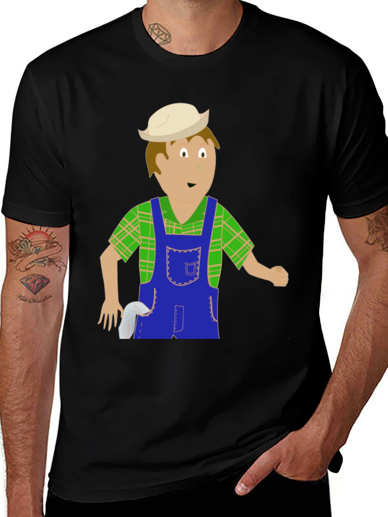 Black Cartoon Farmer Graphic Tee main image