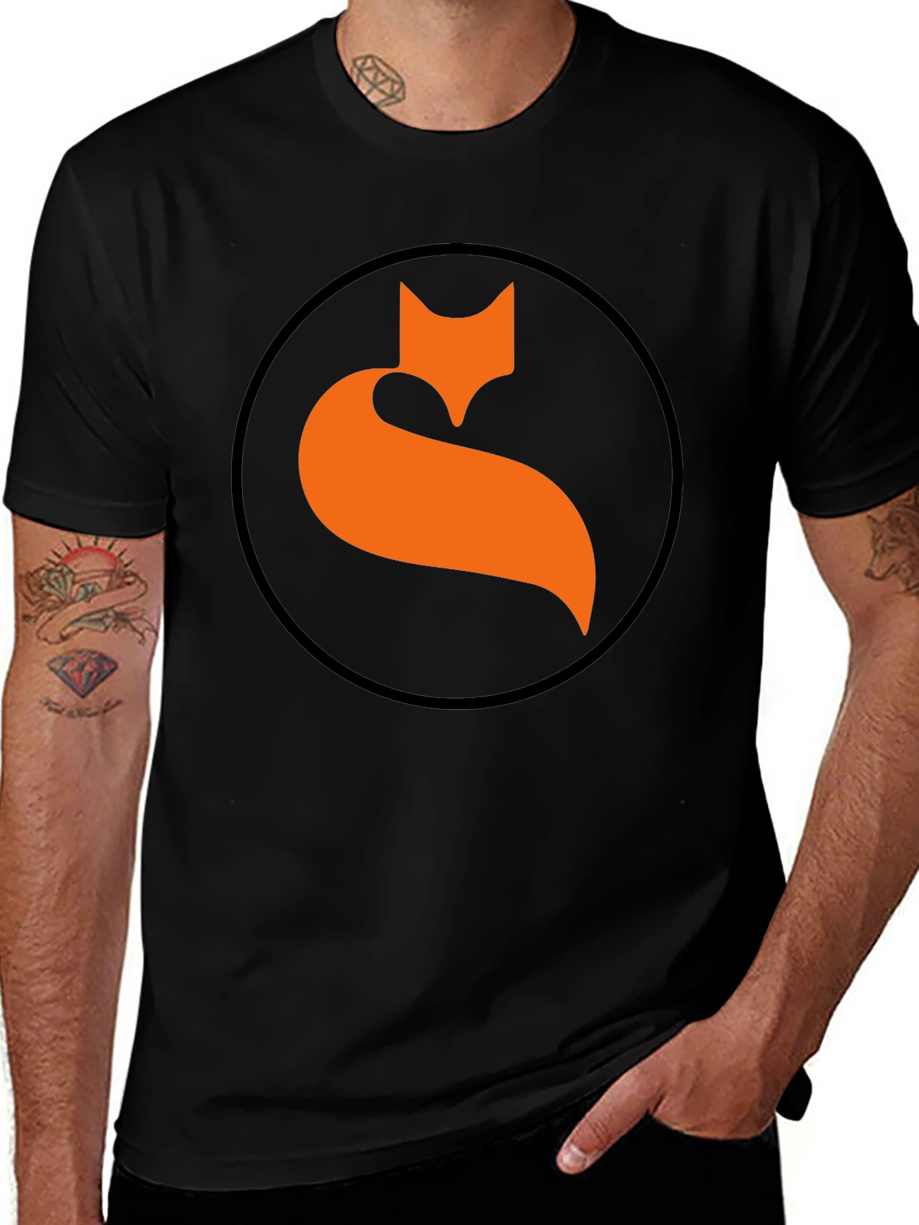 Variant 27 of Black T-Shirt with Fox Circle Design