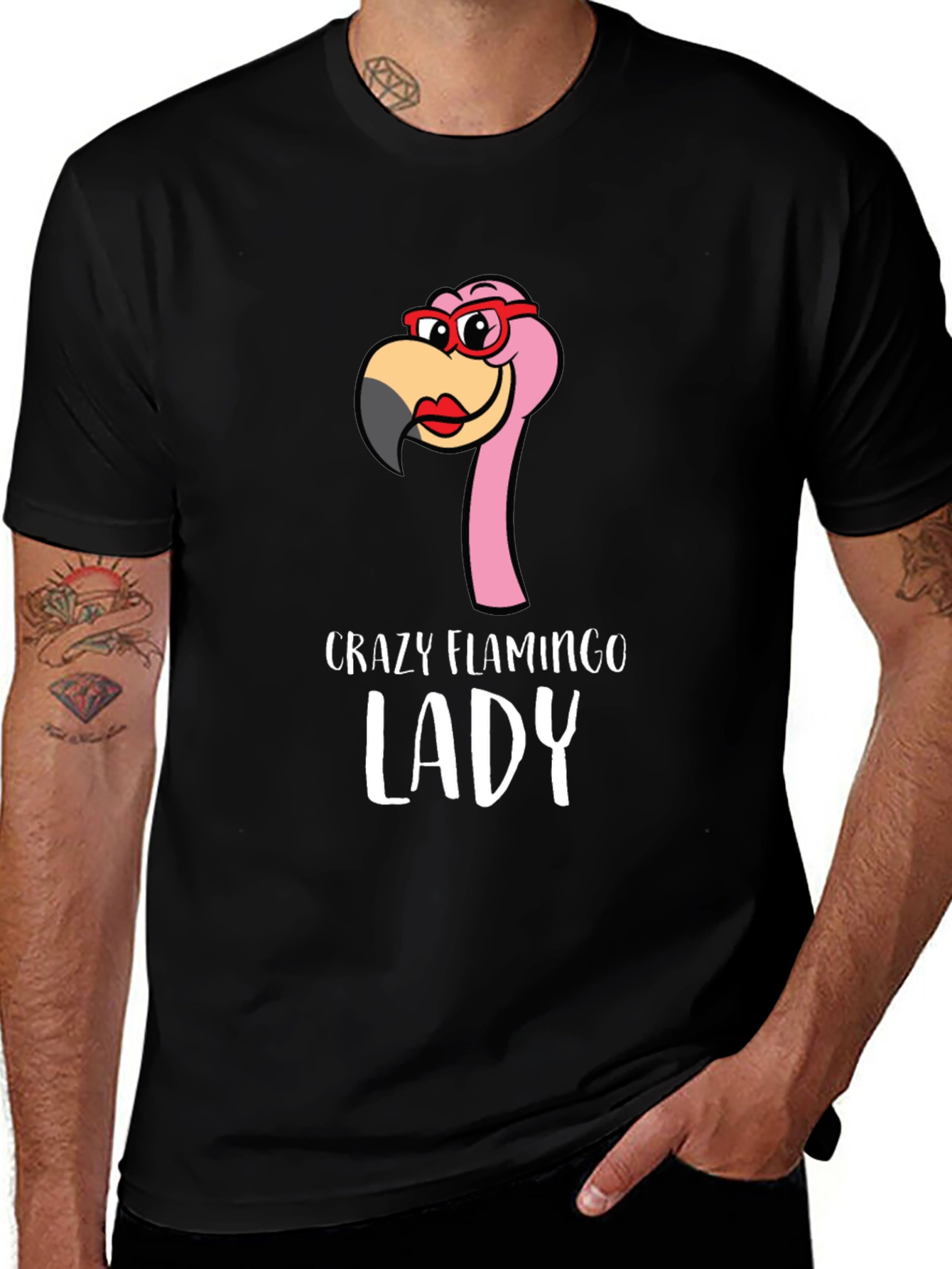 Variant 20 of Crazy Flamingo Lady Graphic Tee - Novelty Shirt