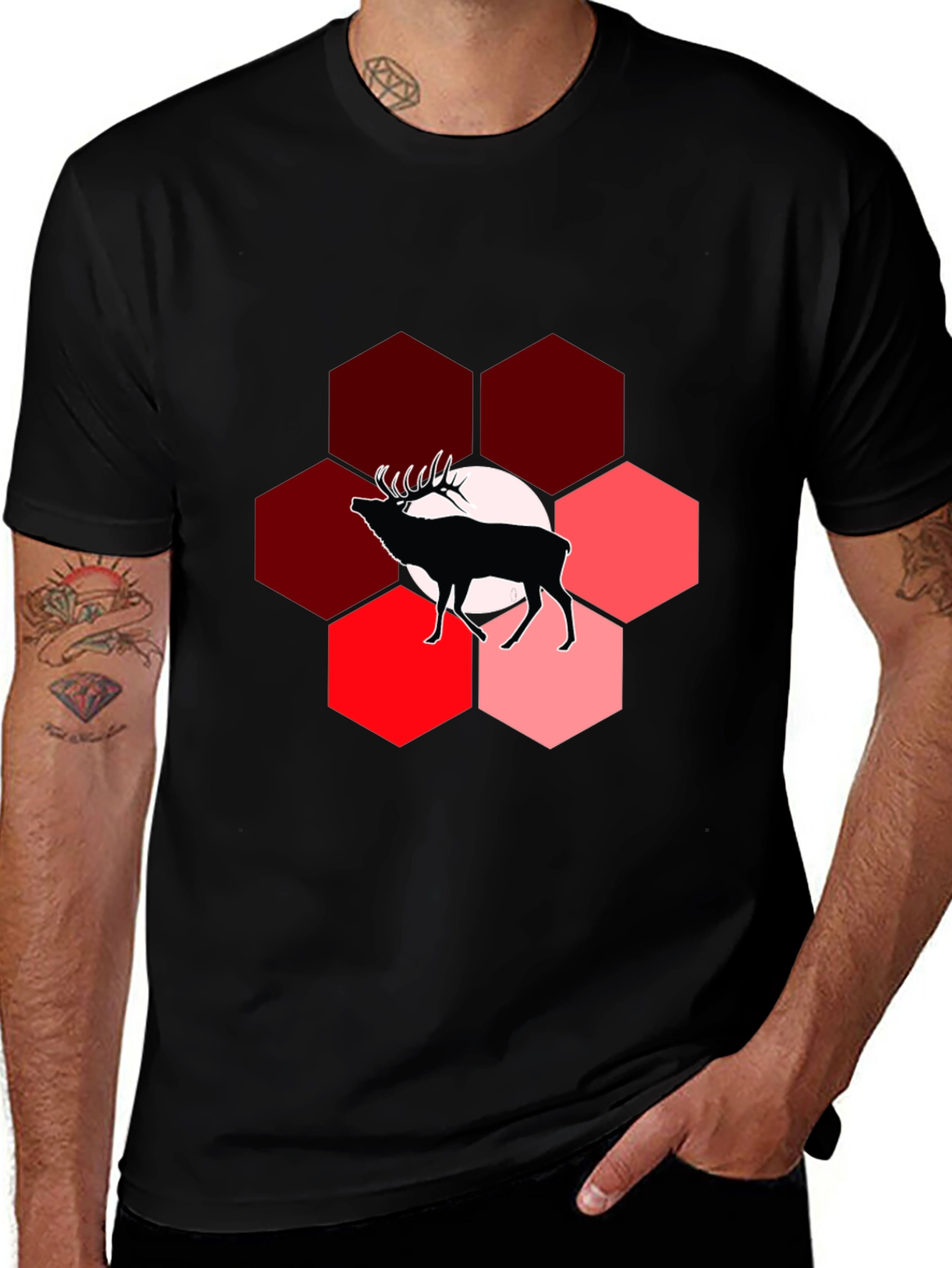 Variant 12 of Hexagon Deer Graphic Print T-Shirt
