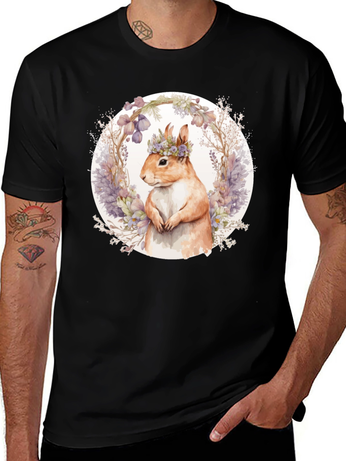 Variant 18 of Squirrel Floral Crown T-Shirt - Nature Lover Tee