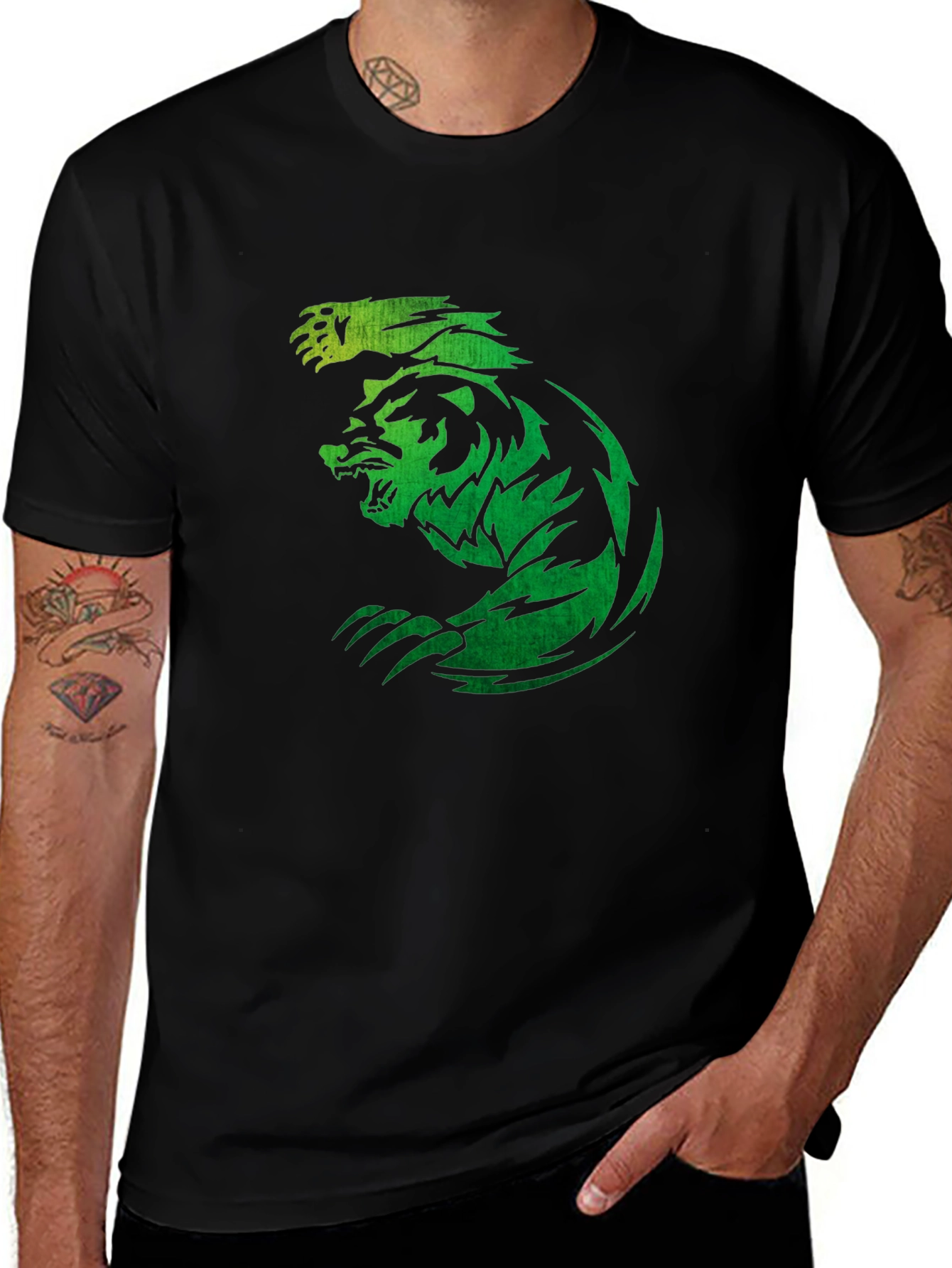 Variant 14 of Green Tiger Graphic Black T-Shirt