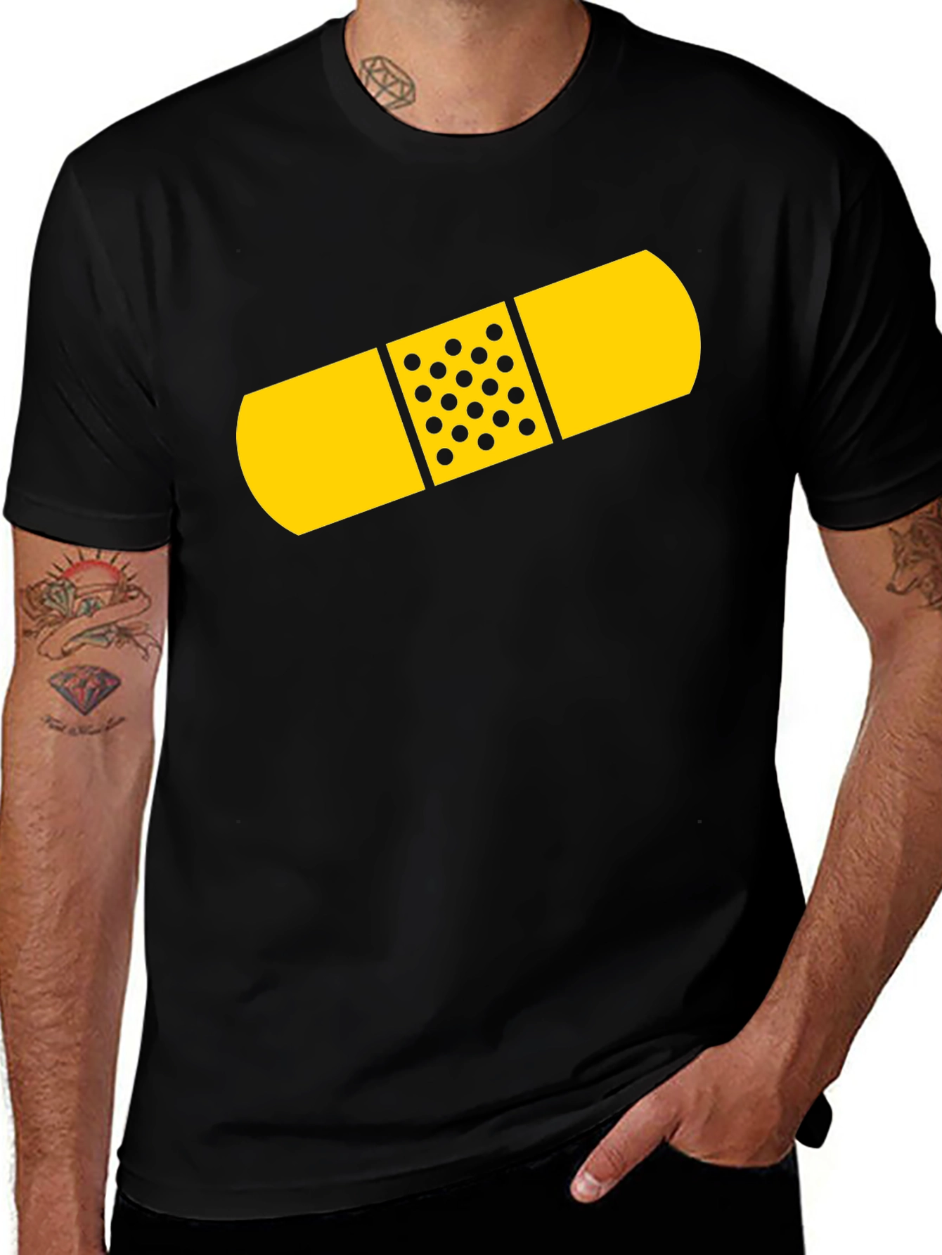 Variant 24 of Funny Bandage Graphic Tee - Unisex Black T-Shirt