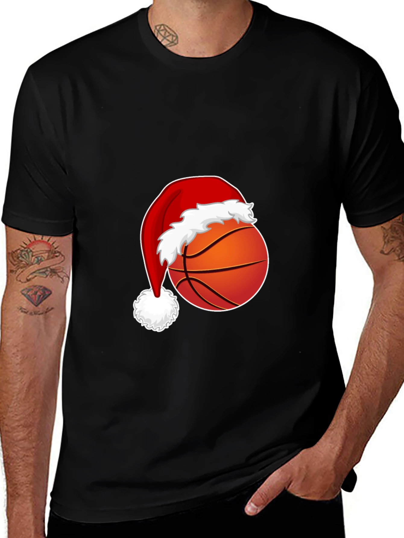 Variant 23 of Festive Basketball Santa Hat Graphic Tee