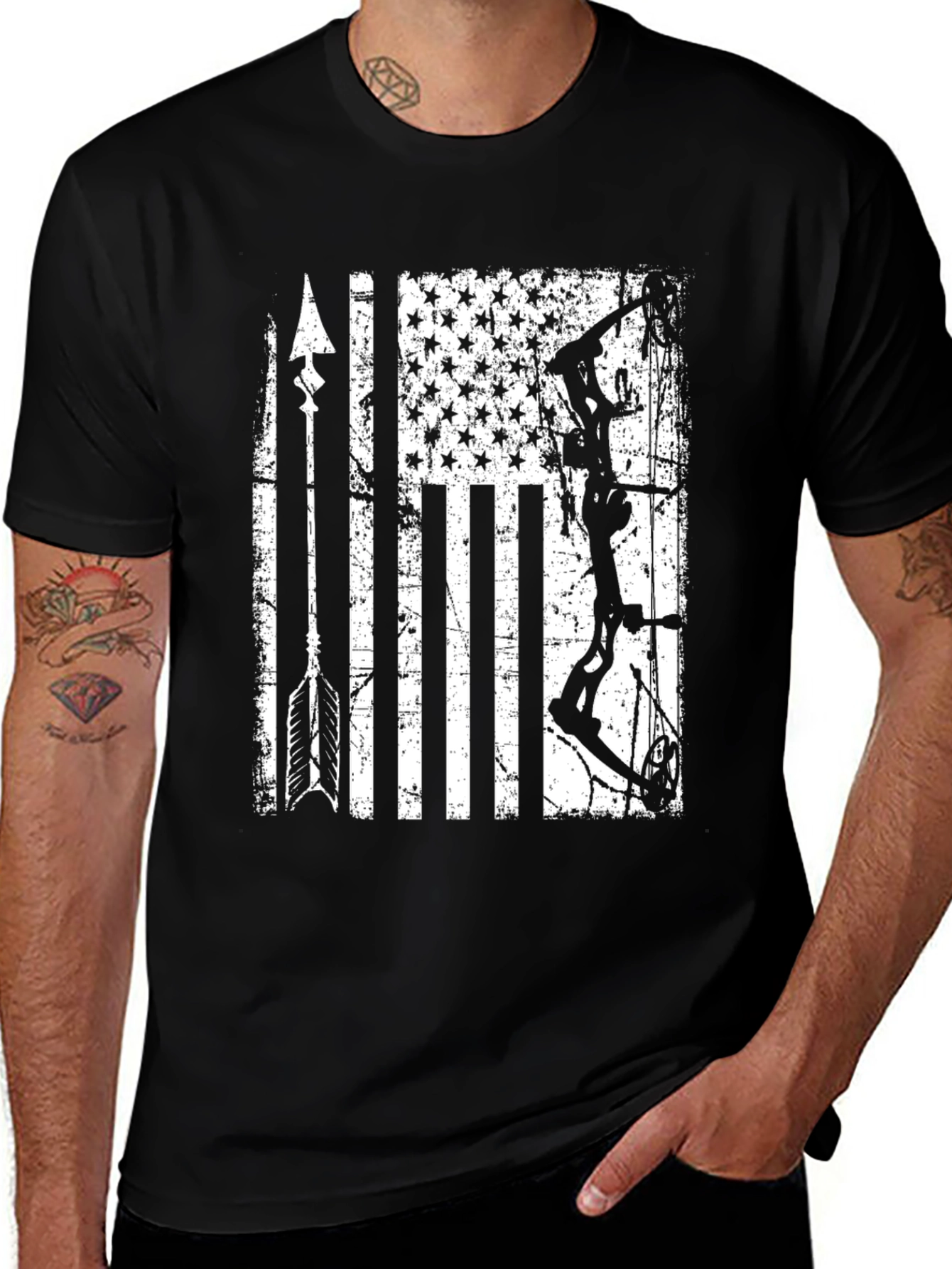 Archery Flag Graphic Tee - Patriotic Bow Hunter Shirt