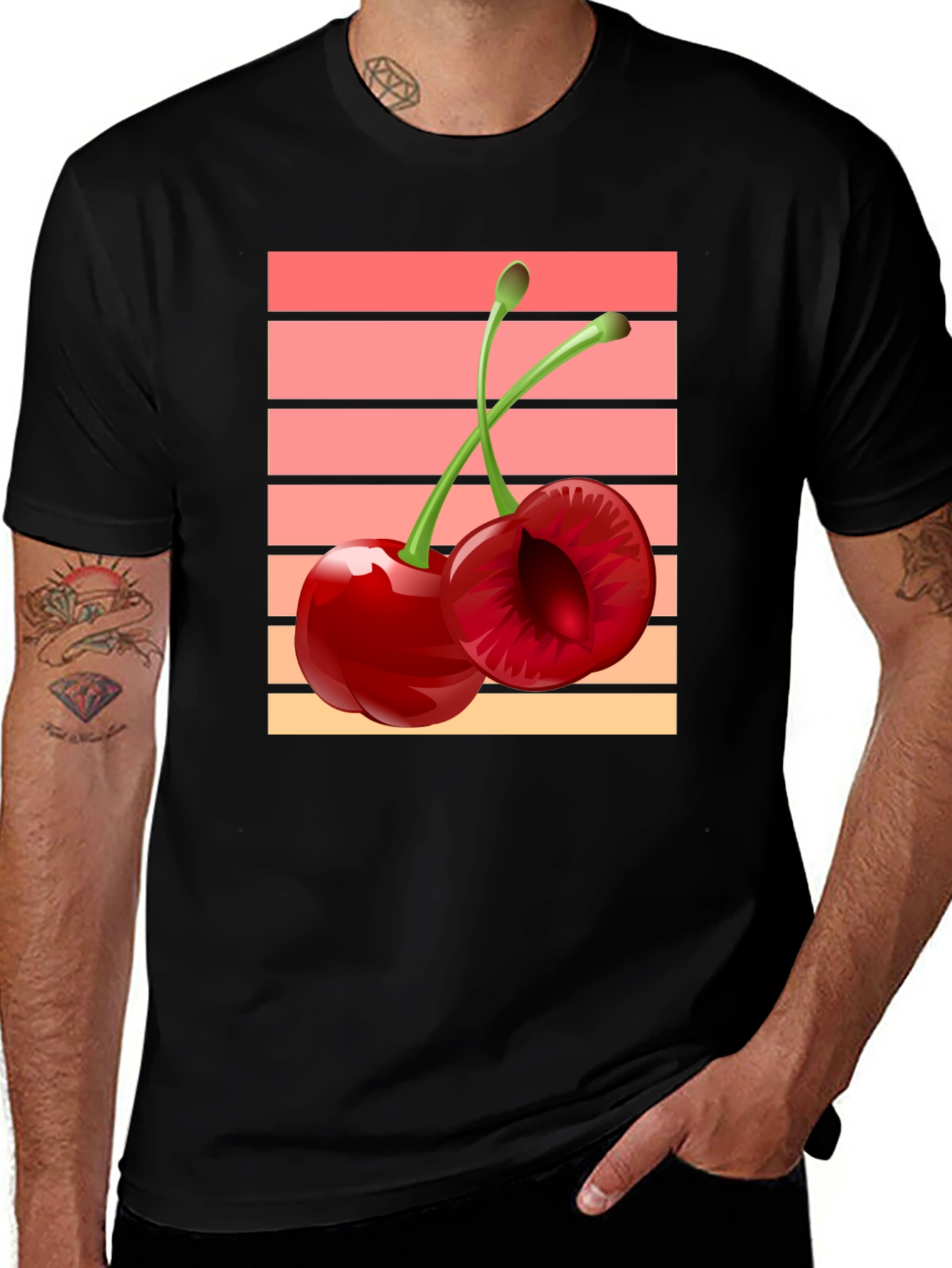 Black Retro Cherry Graphic Black T-Shirt main image