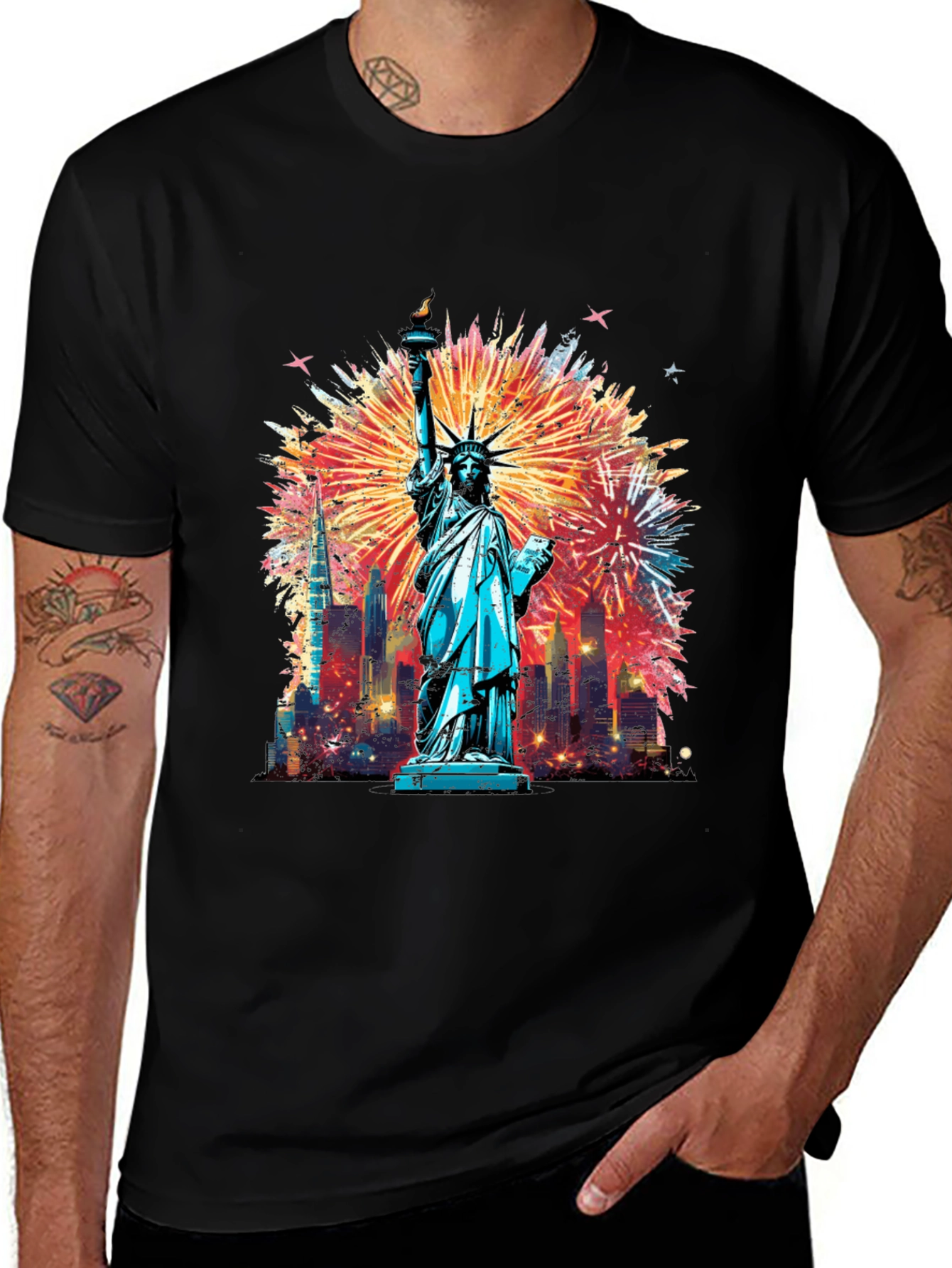 Statue of Liberty Fireworks Graphic Tee