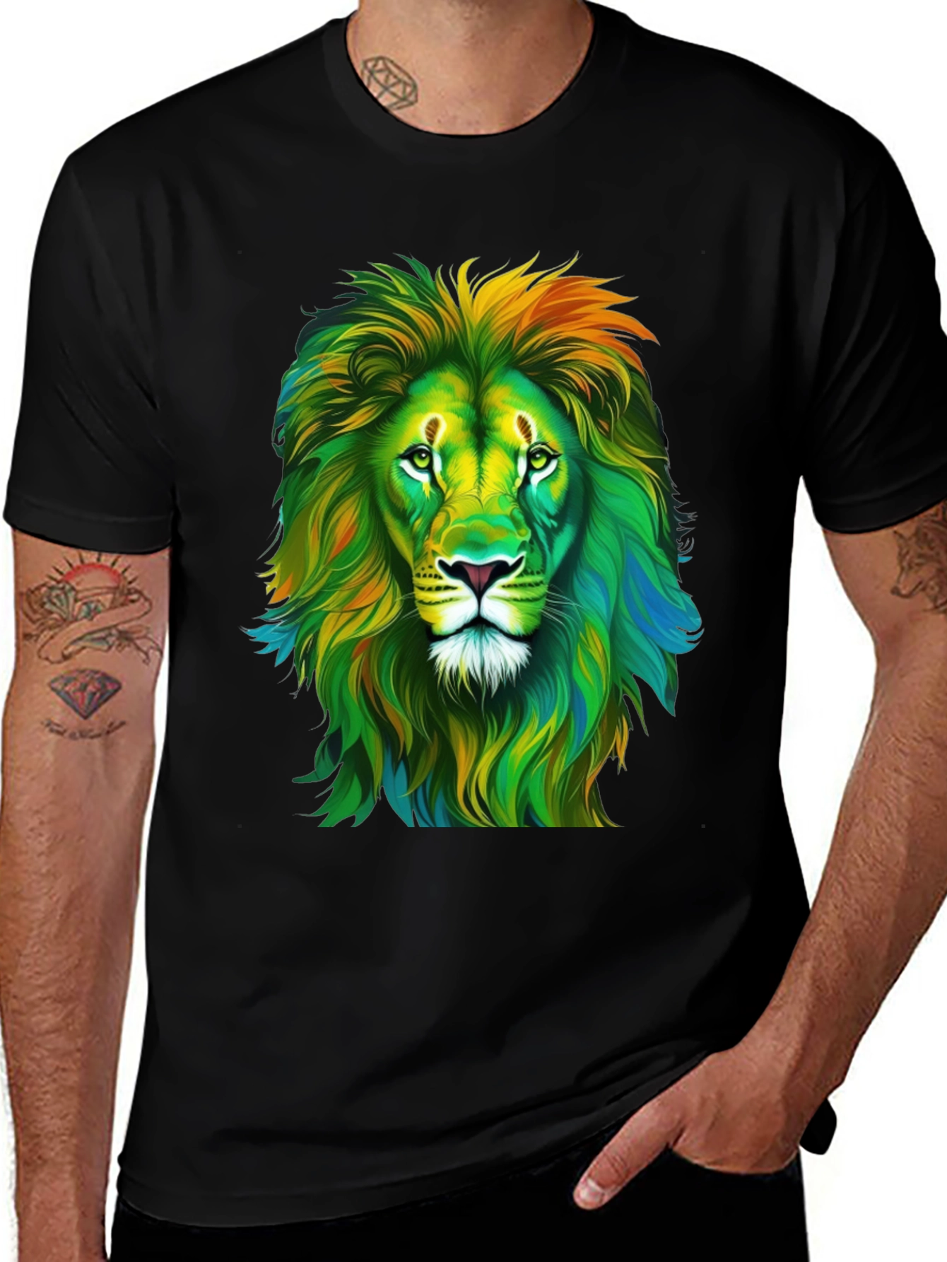 Variant 6 of Lion Graphic Print Crew Neck T-Shirt