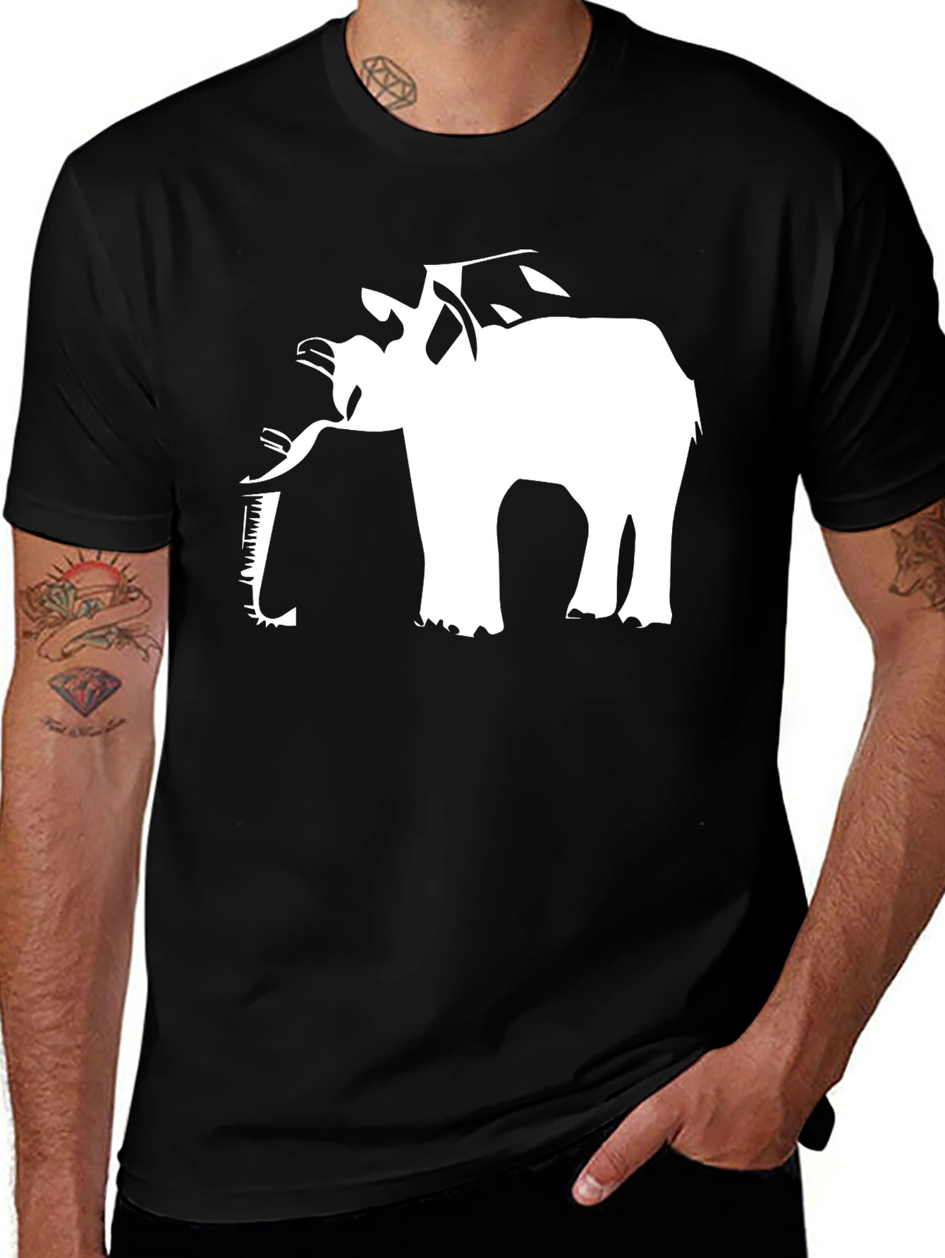 Variant 19 of Elephant Illusion Graphic Tee - Black Cotton Blend