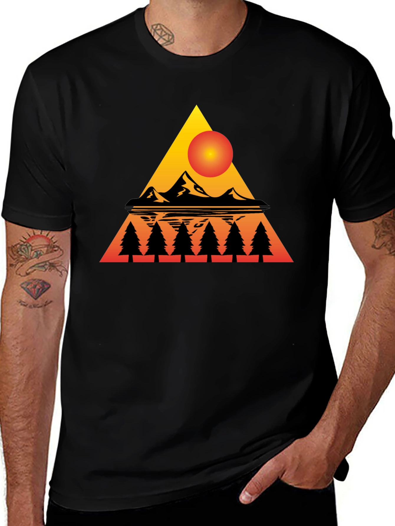 Sunset Mountain Triangle Graphic Tee - Black