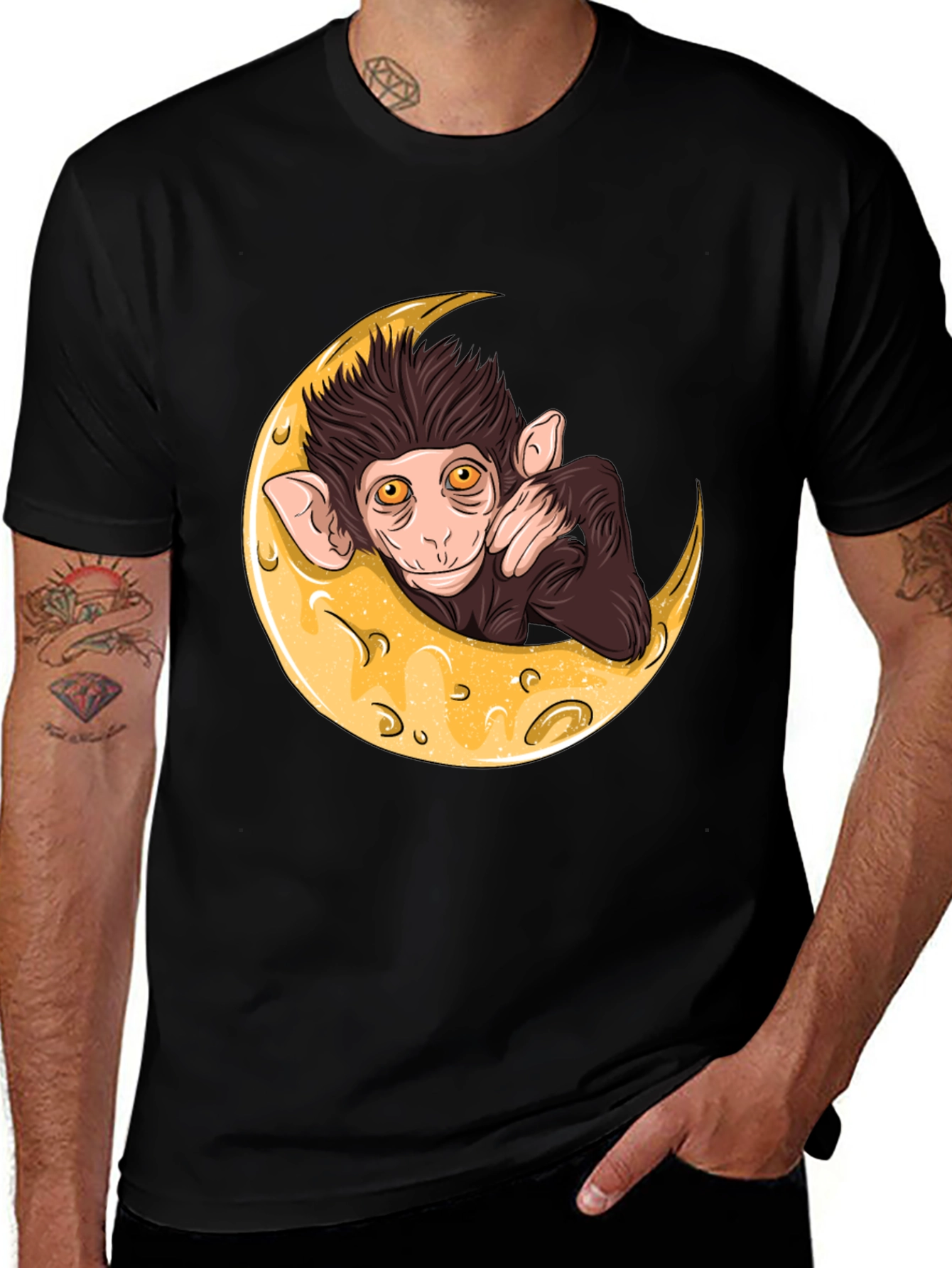 Black Monkey on the Moon Graphic T-Shirt main image