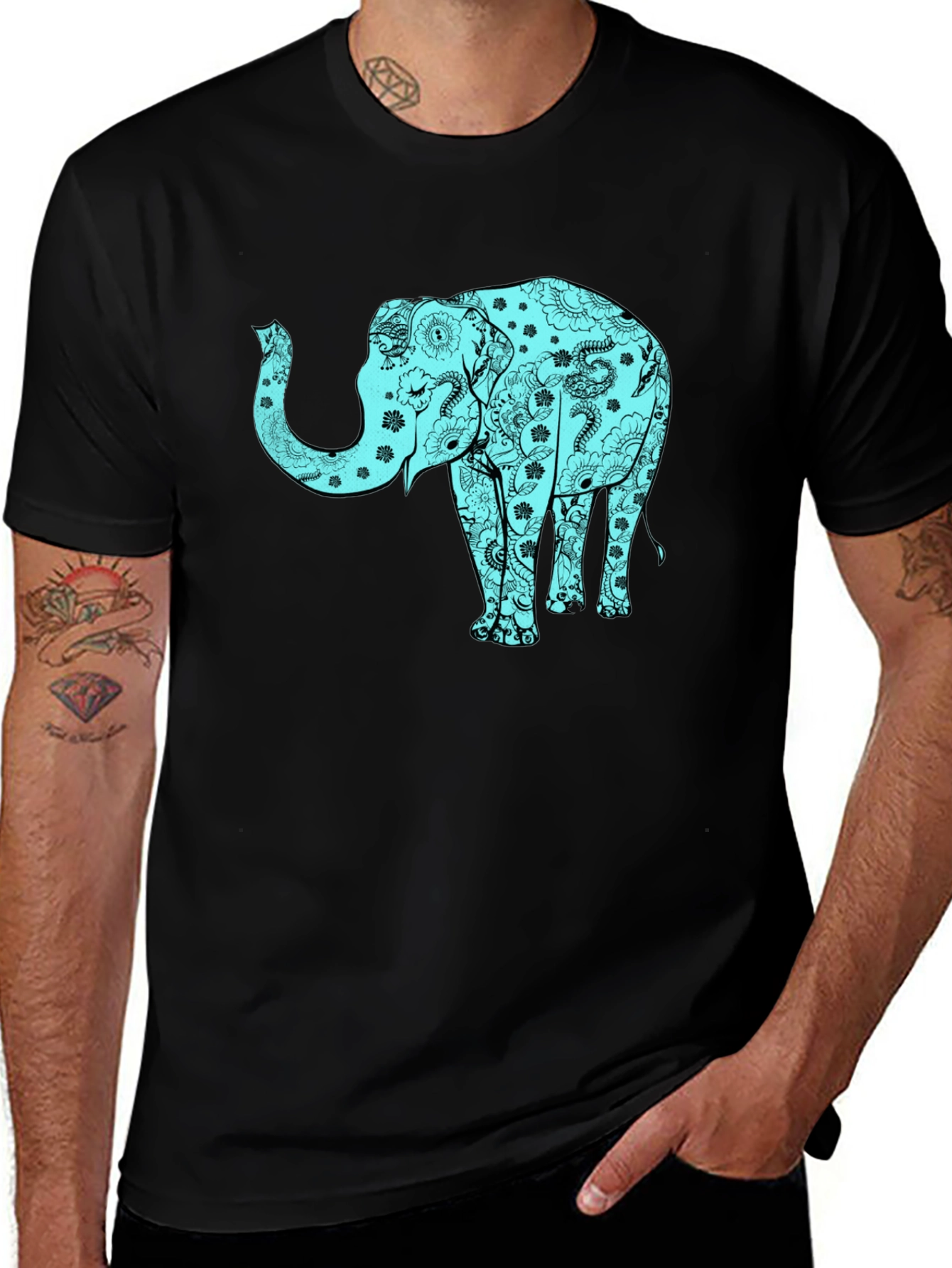 Variant 26 of Elephant Mandala Graphic Tee - Black