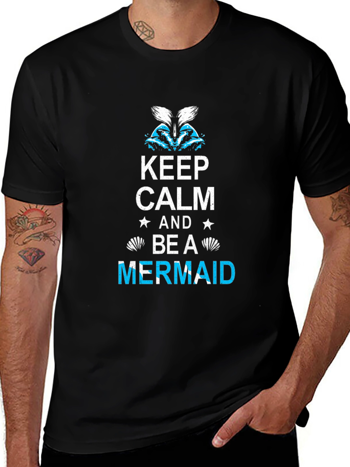 Variant 26 of Keep Calm and Be A Mermaid T-Shirt - Black Cotton Tee