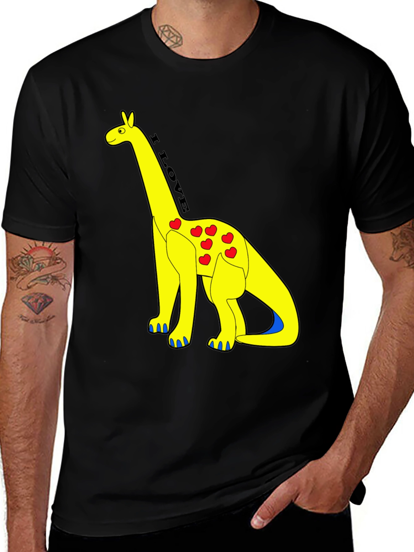 I Love Dinos T-Shirt - Yellow Dino with Hearts