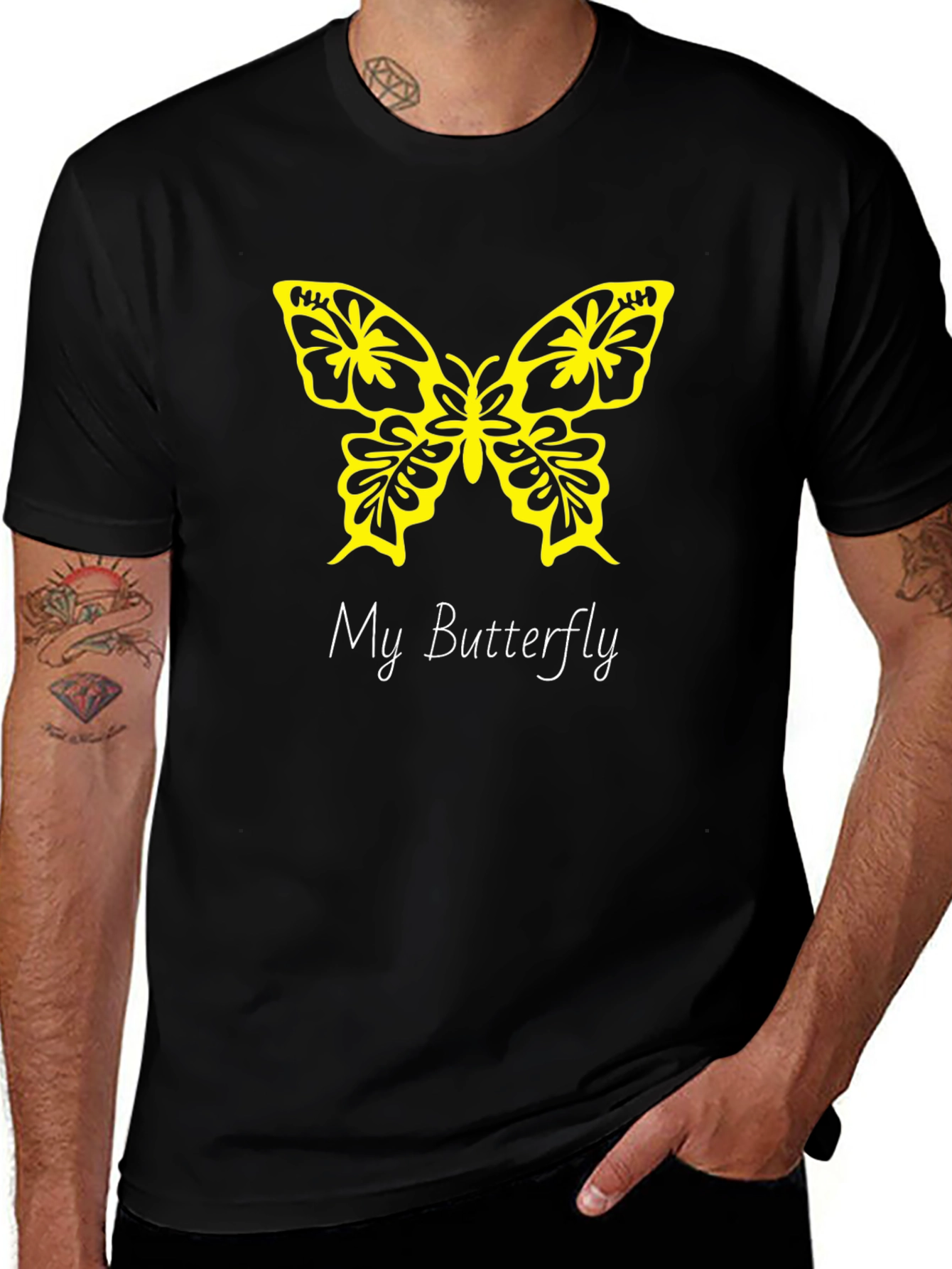 Variant 25 of Butterfly Graphic Tee - Black Cotton Casual T-Shirt