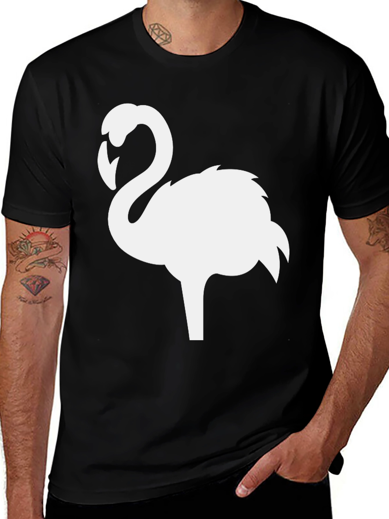 Flamingo Graphic Tee - Black Cotton Casual T-Shirt