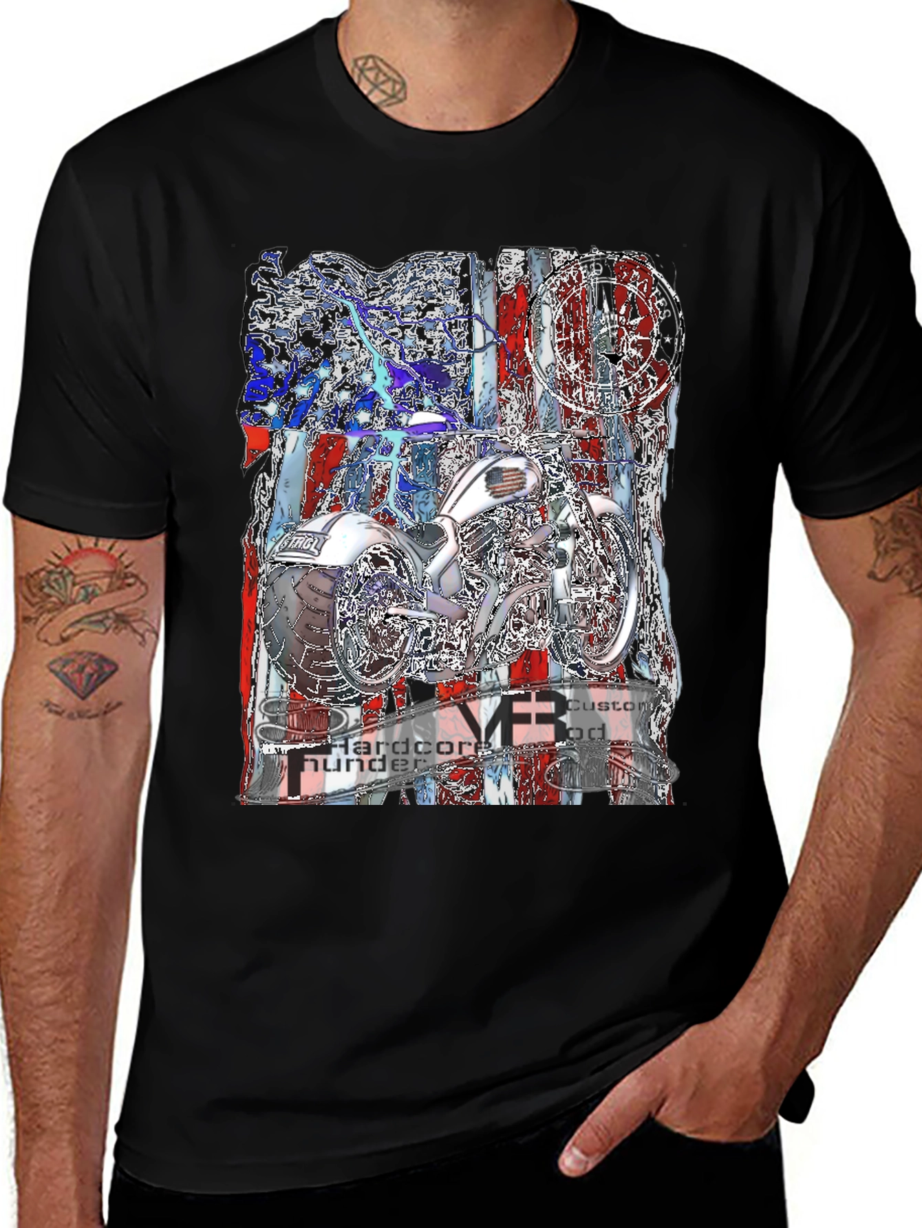 Motorcycle American Flag Graphic Tee