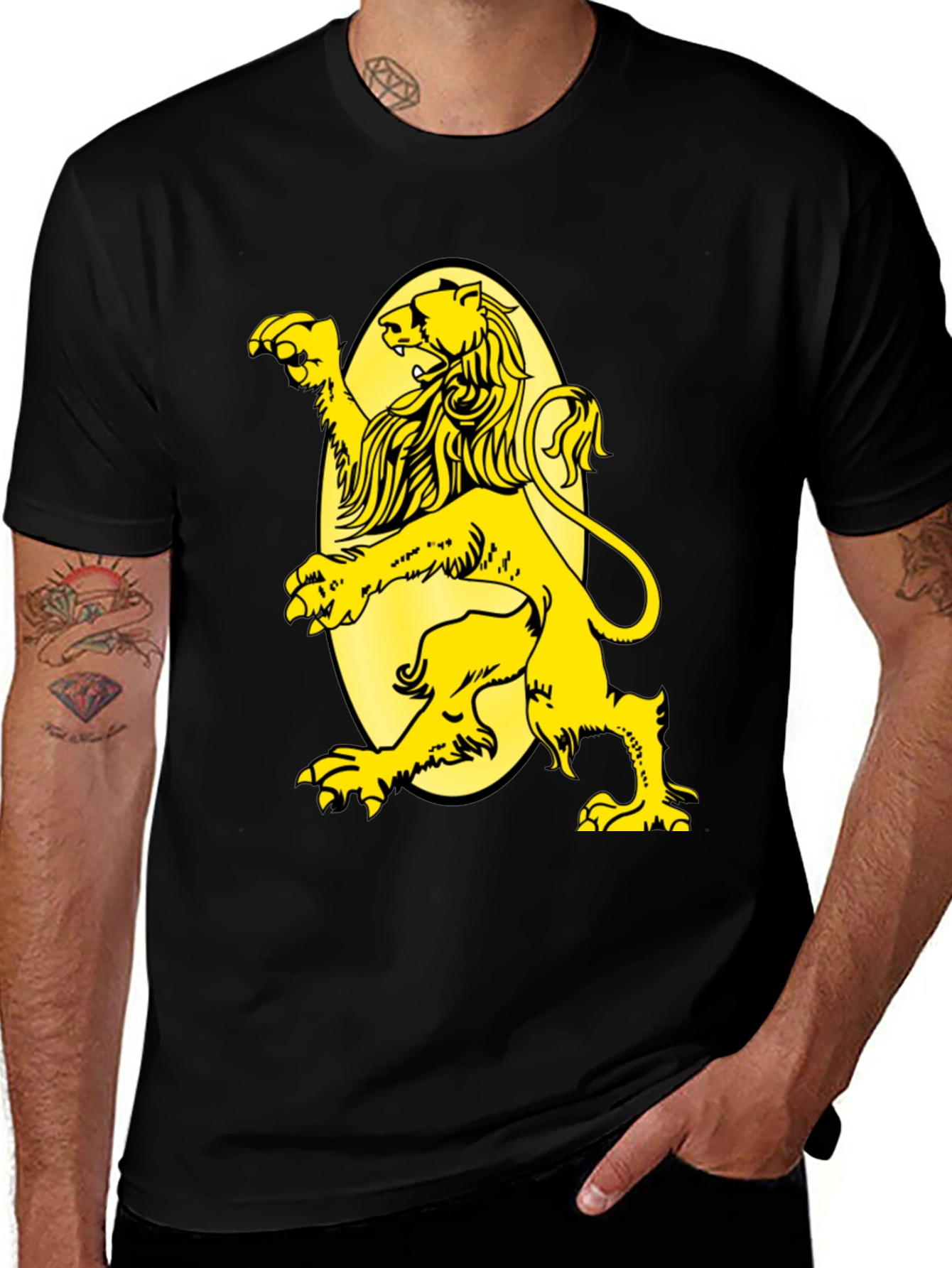 Variant 6 of Black T-Shirt with Yellow Lion Graphic