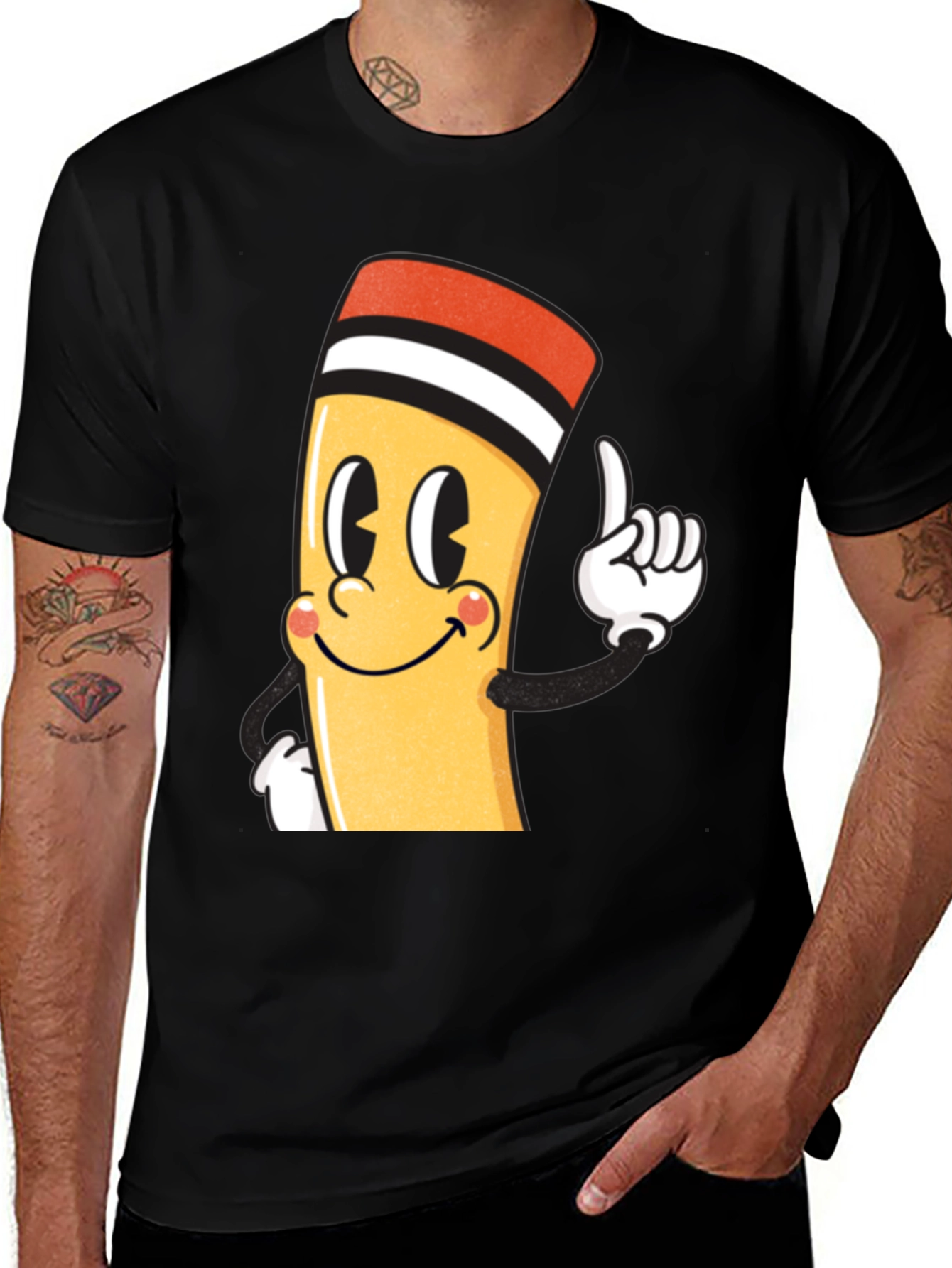Cartoon Pencil Graphic Black T-Shirt