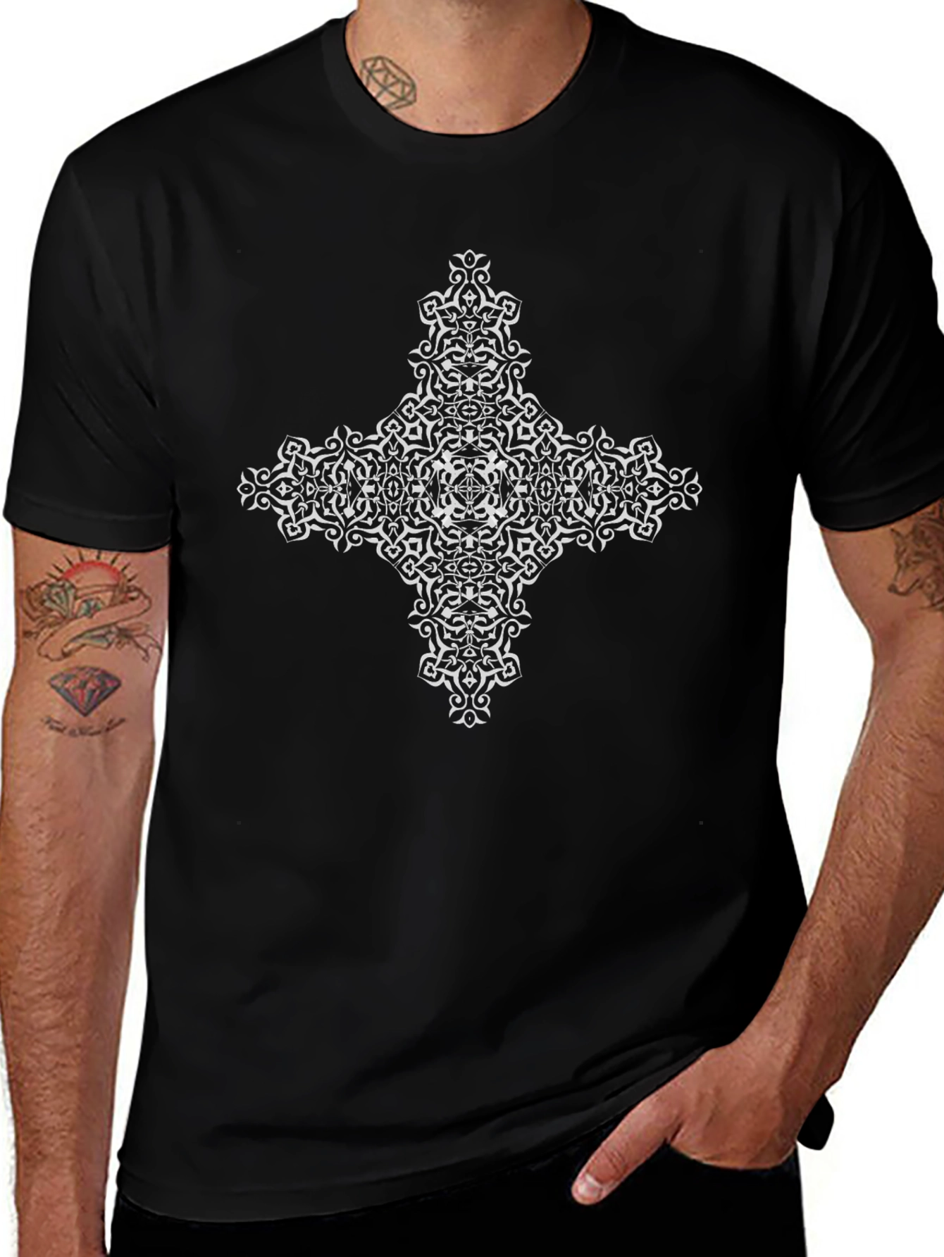 Ornate Cross Graphic Black T-Shirt