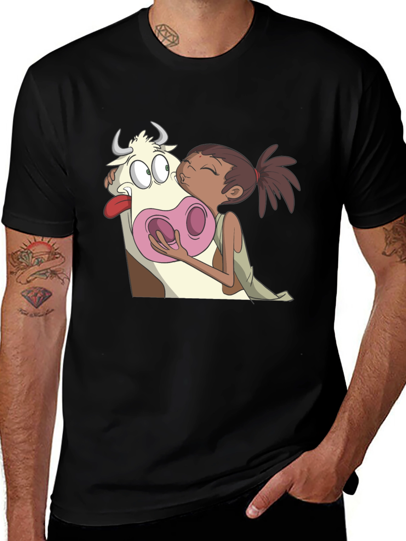 Variant 13 of Cartoon Cow Kiss Black T-Shirt