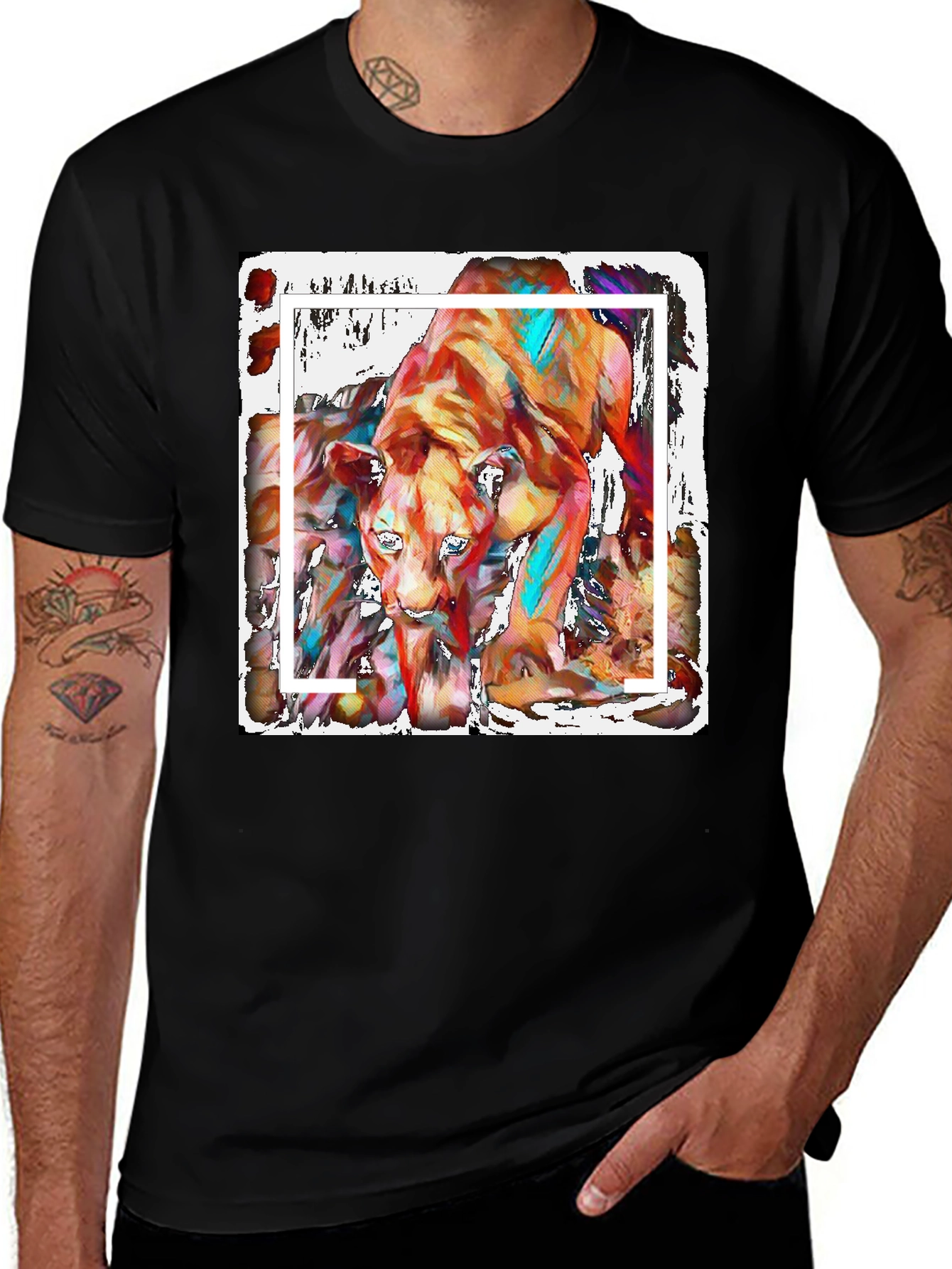 Variant 28 of Abstract Lion Graphic Print Black T-Shirt